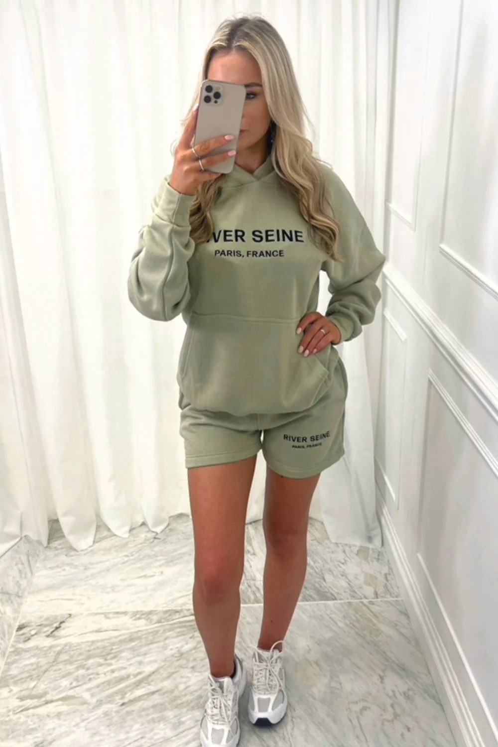 river seine sage embroidered hooded short loungewear set - Image 2