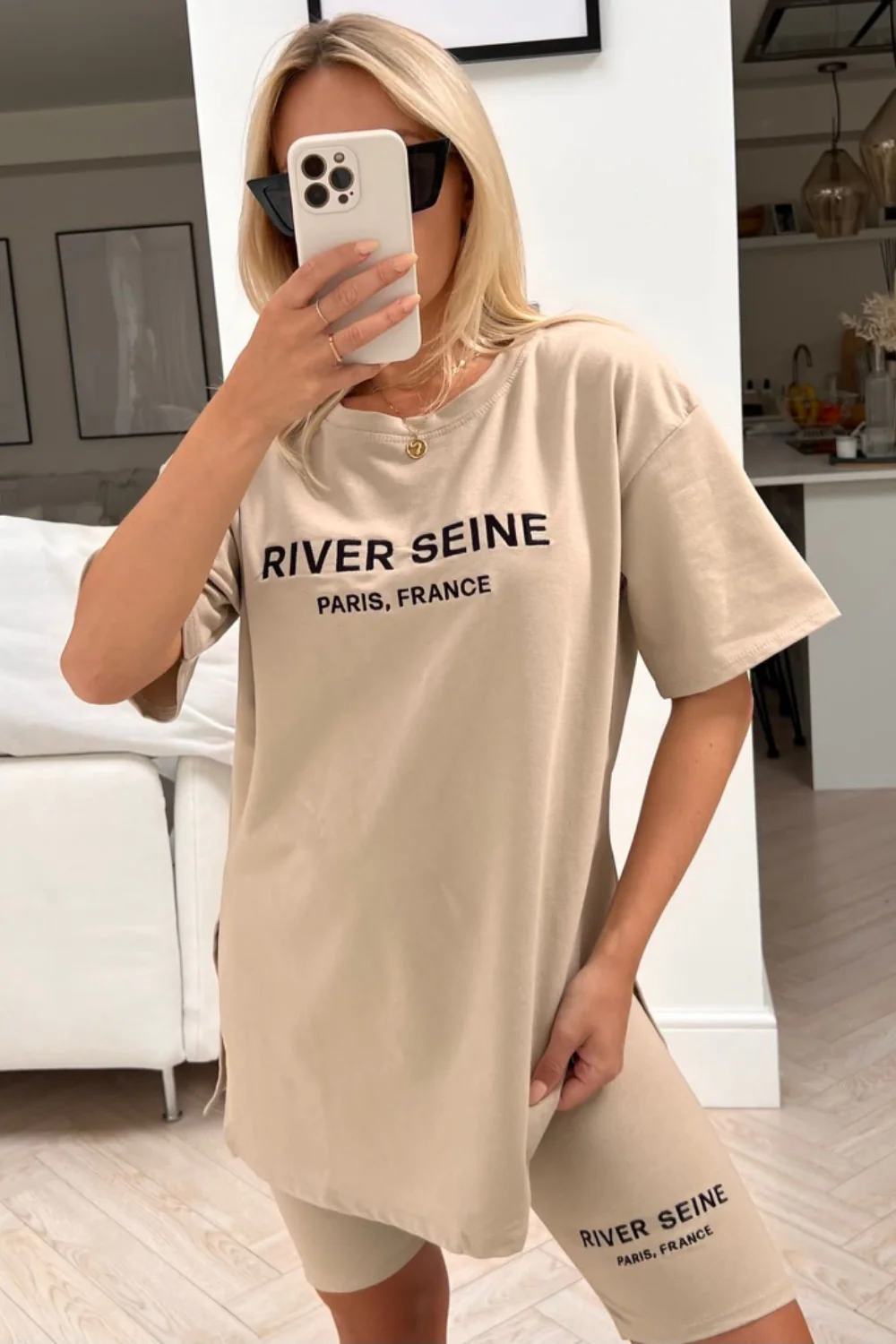 river seine stone & black embroidered cycling short coord