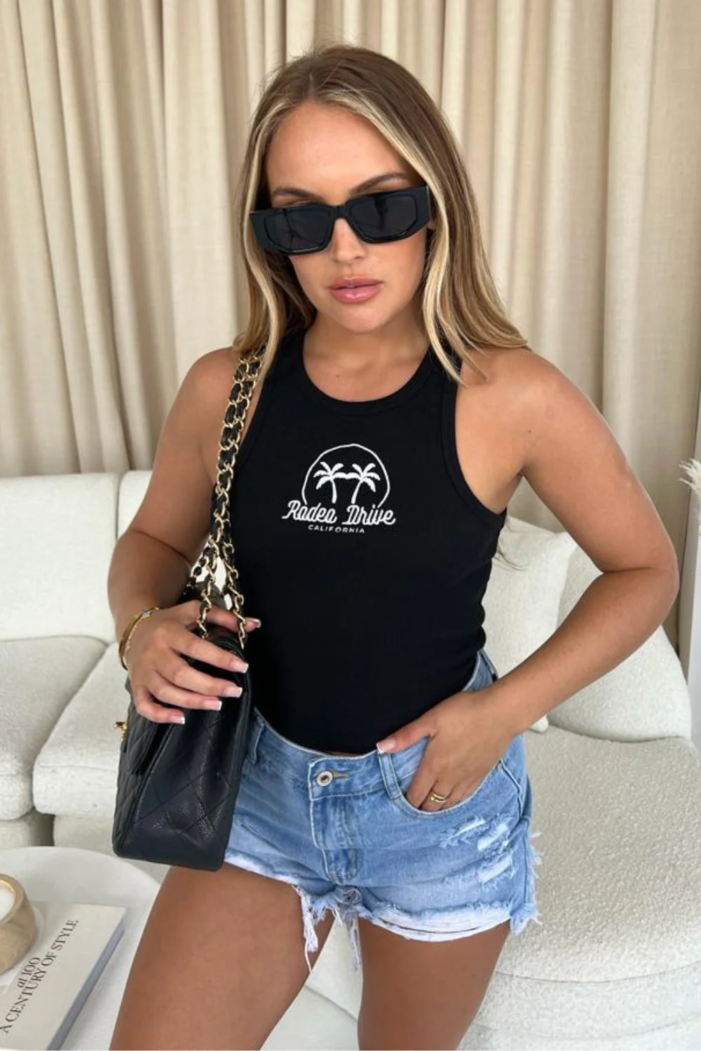 Rodeo Drive Embroidered Ribbed vest - Black