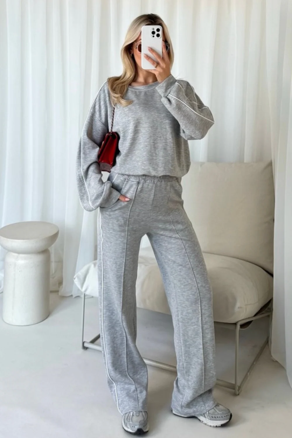 Romy marl grey contrast piping sweater & trouser loungewear - Image 2