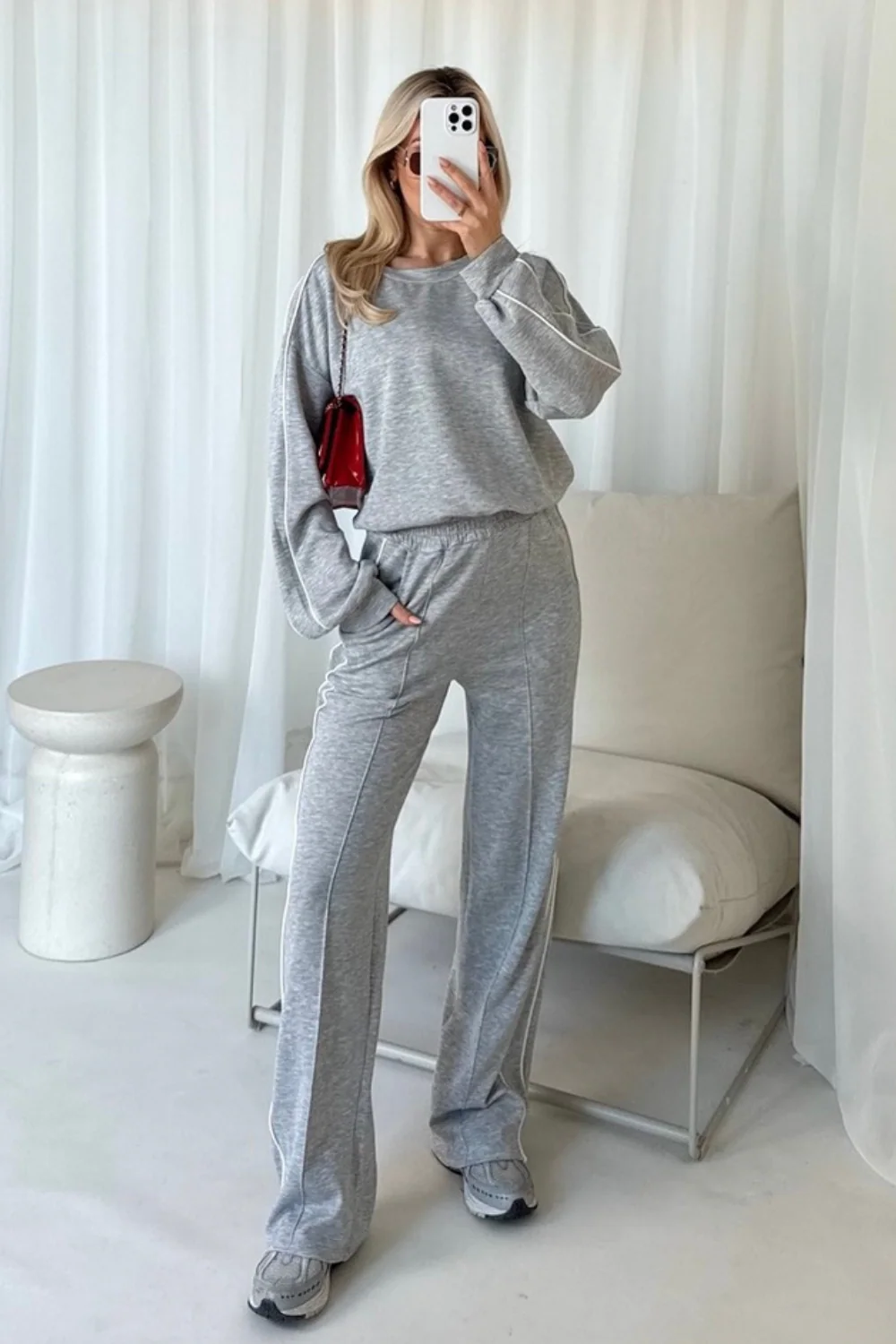 Romy marl grey contrast piping sweater & trouser loungewear - Image 3