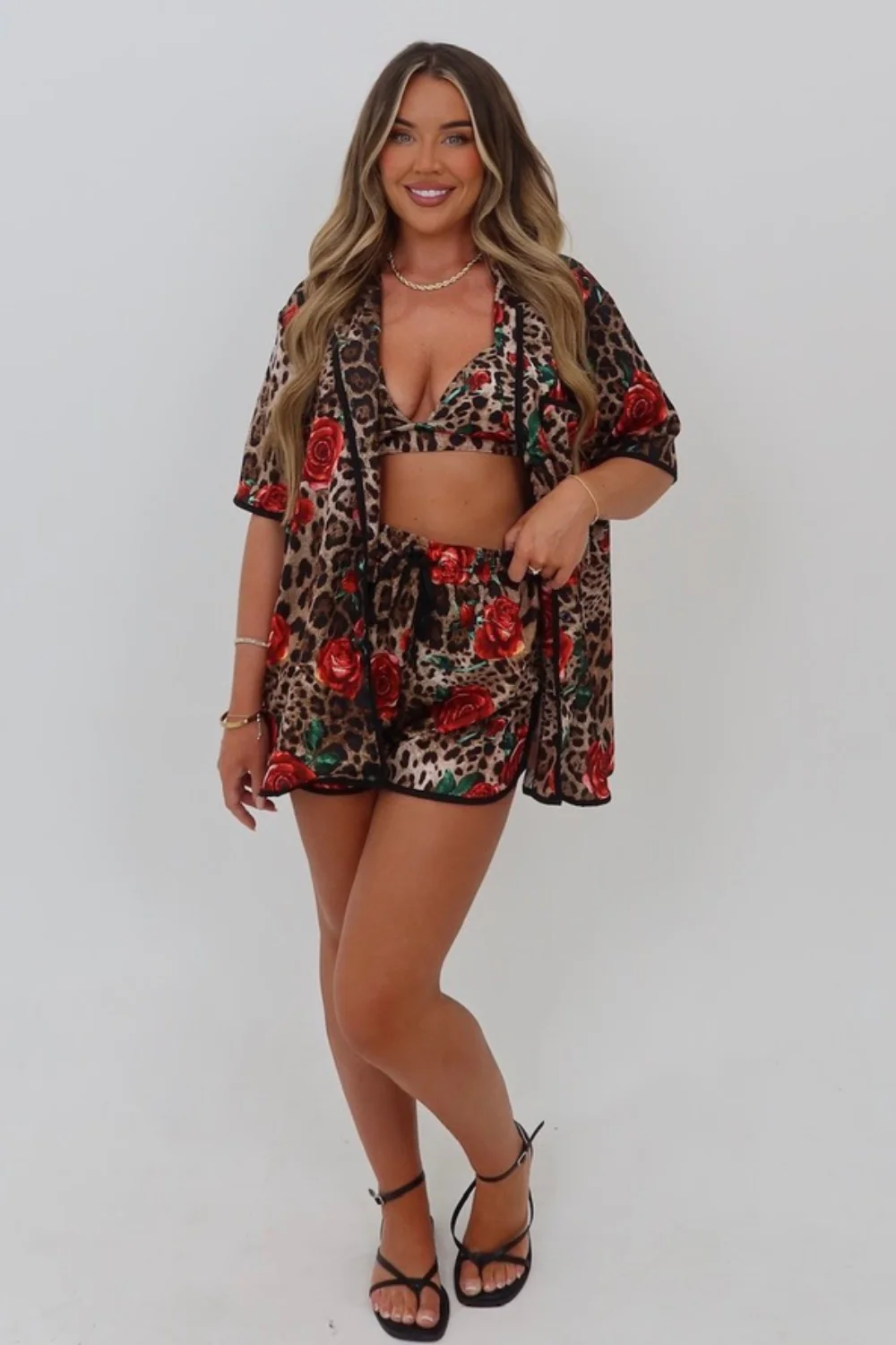 Rosa leopard printed satin bralette shirt and shorts co-ord - Image 5