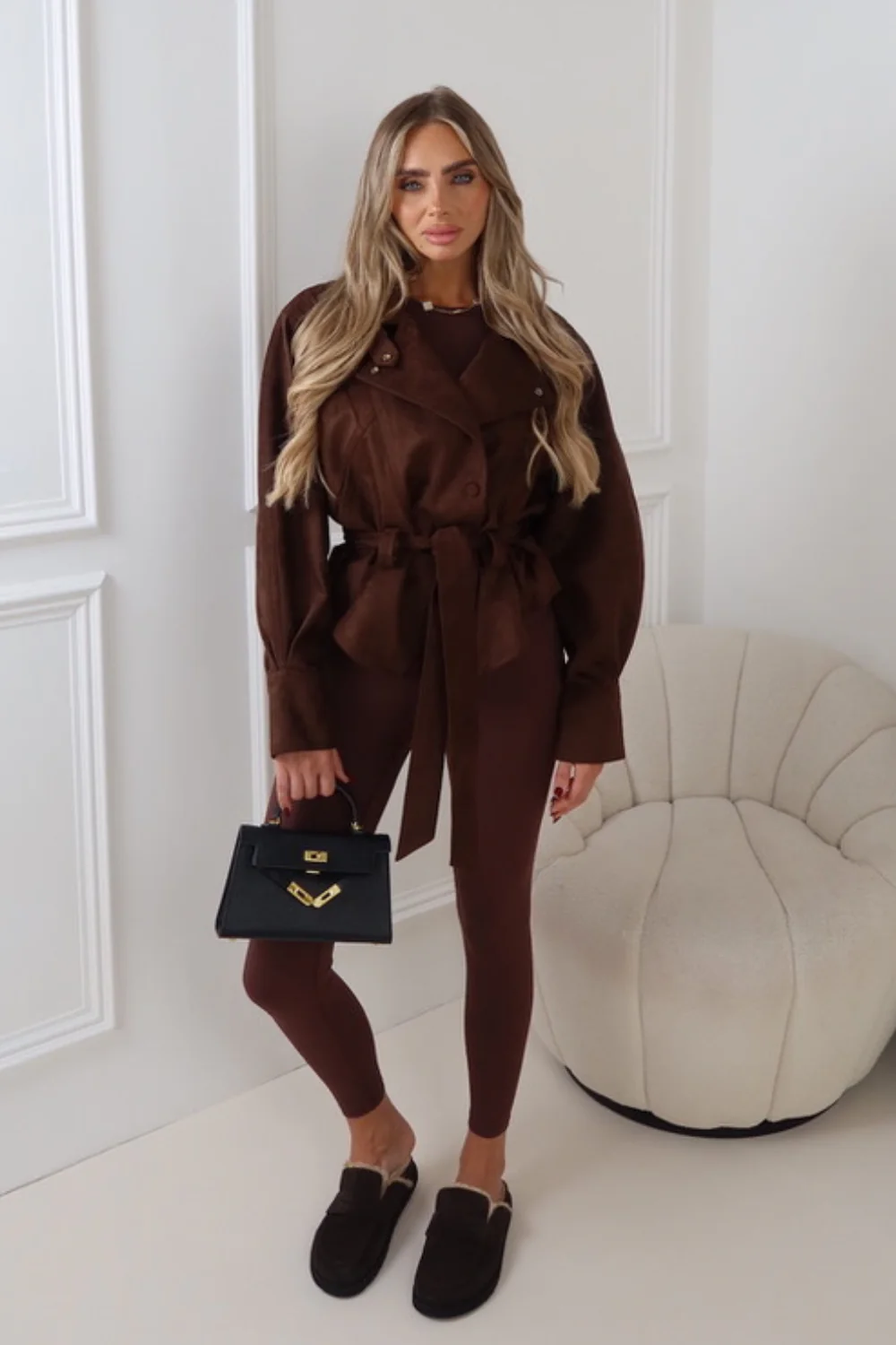 ROSE CHOCOLATE FAUX SUEDE BELTED JACKET - Image 2