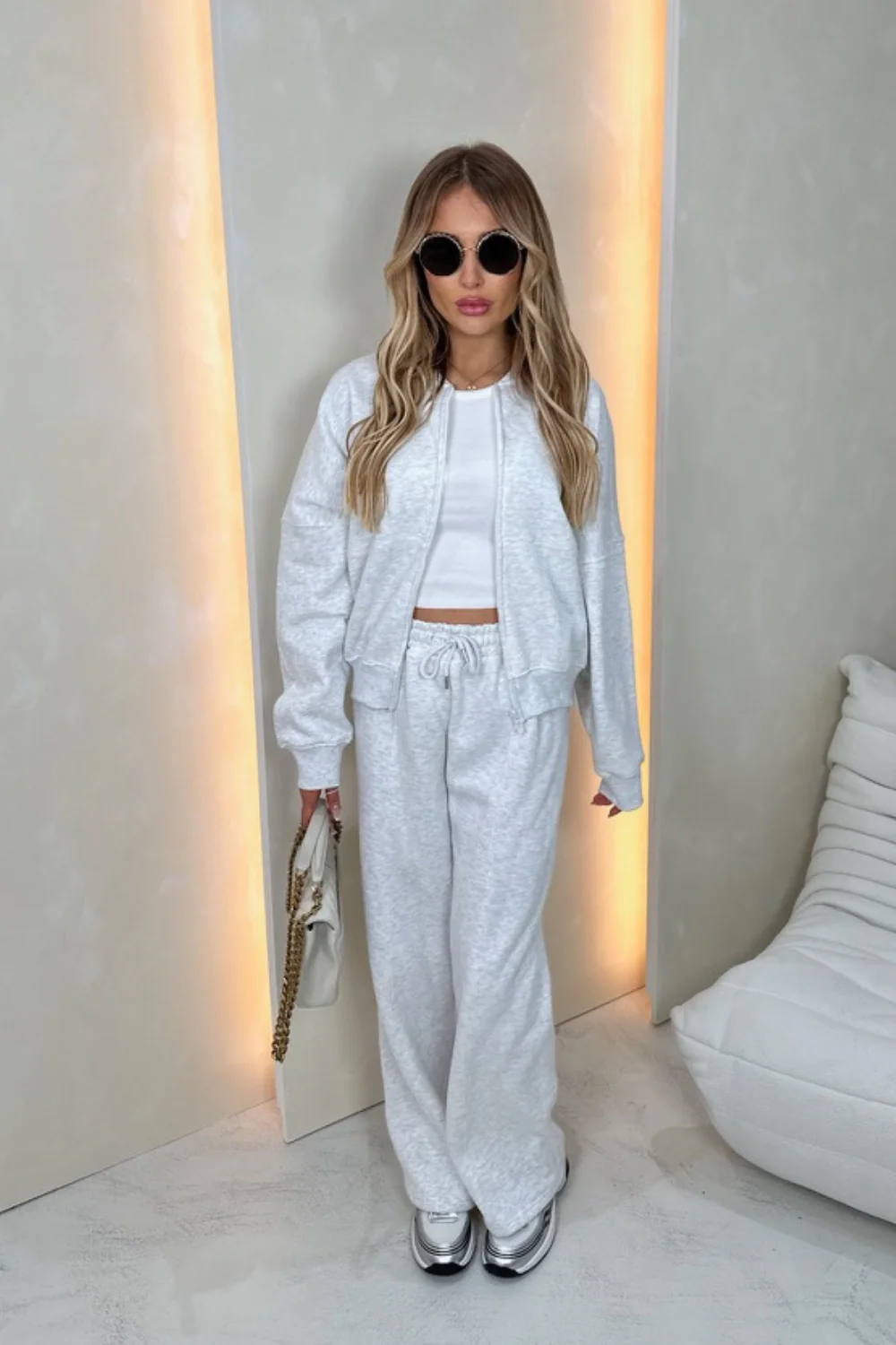 Rosie melange grey bomber jacket and straight leg jogger loungewear - Image 3