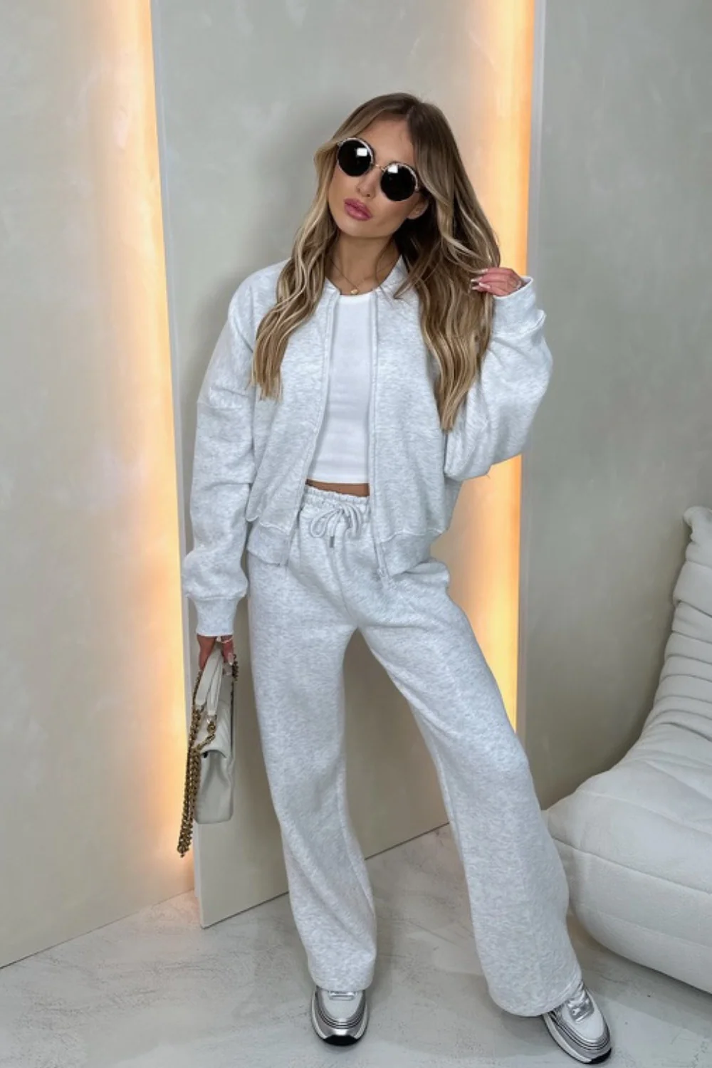Rosie melange grey bomber jacket and straight leg jogger loungewear - Image 4