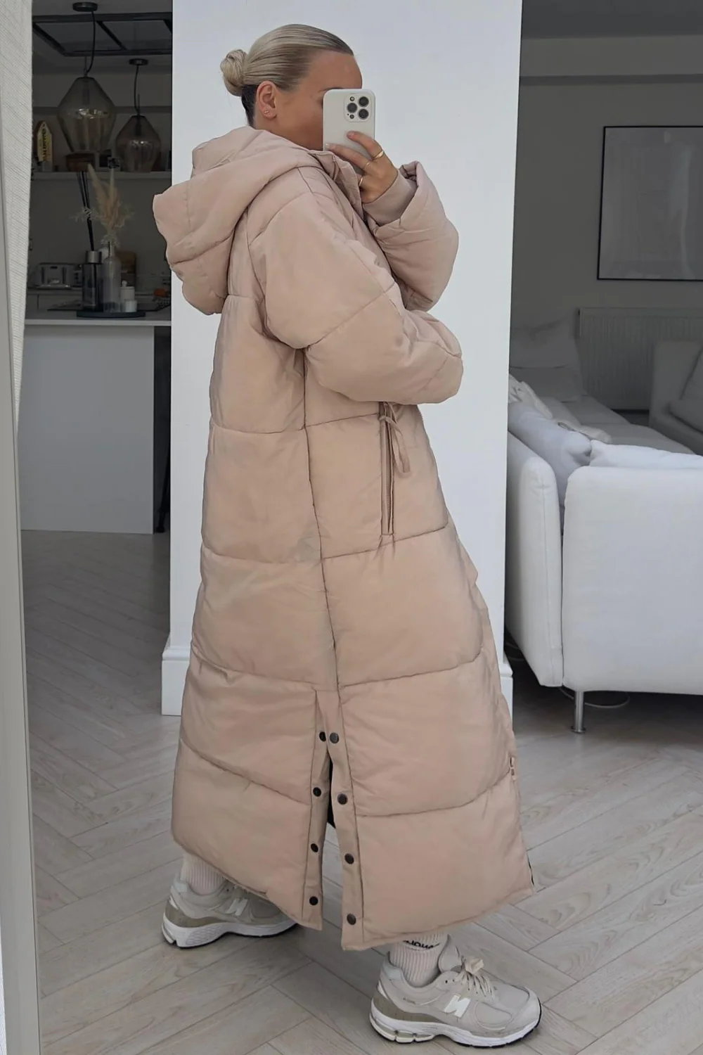 Rosie beige long hooded duvet coat - Image 2