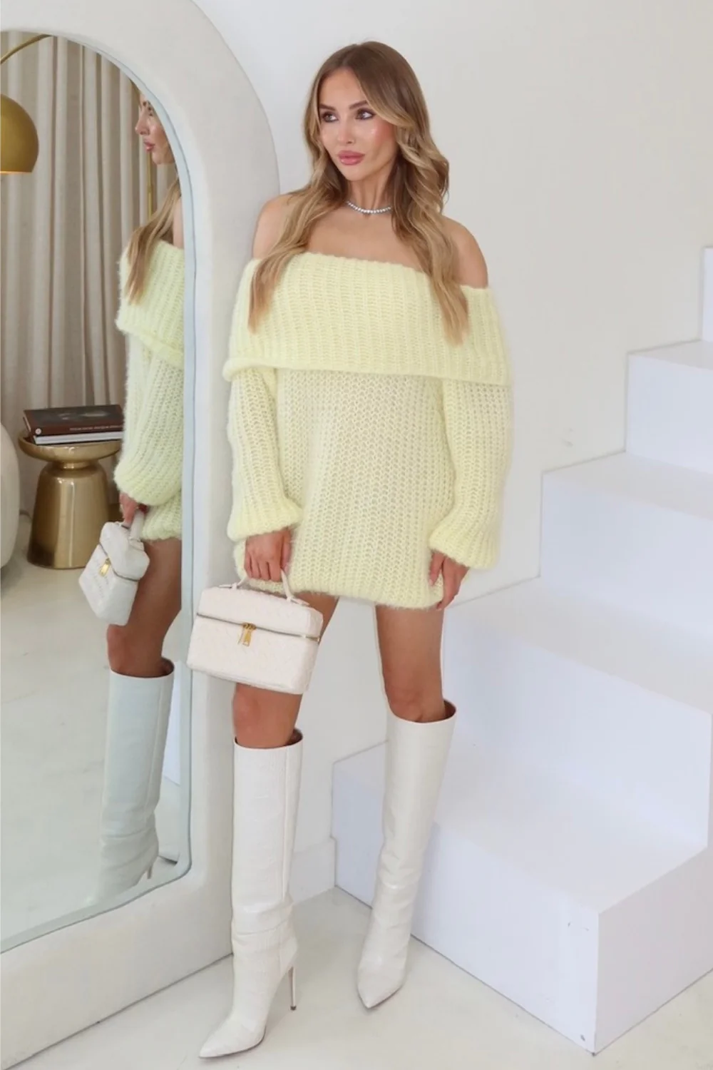 Rosie lemon off the shoulder knit jumper - Image 2