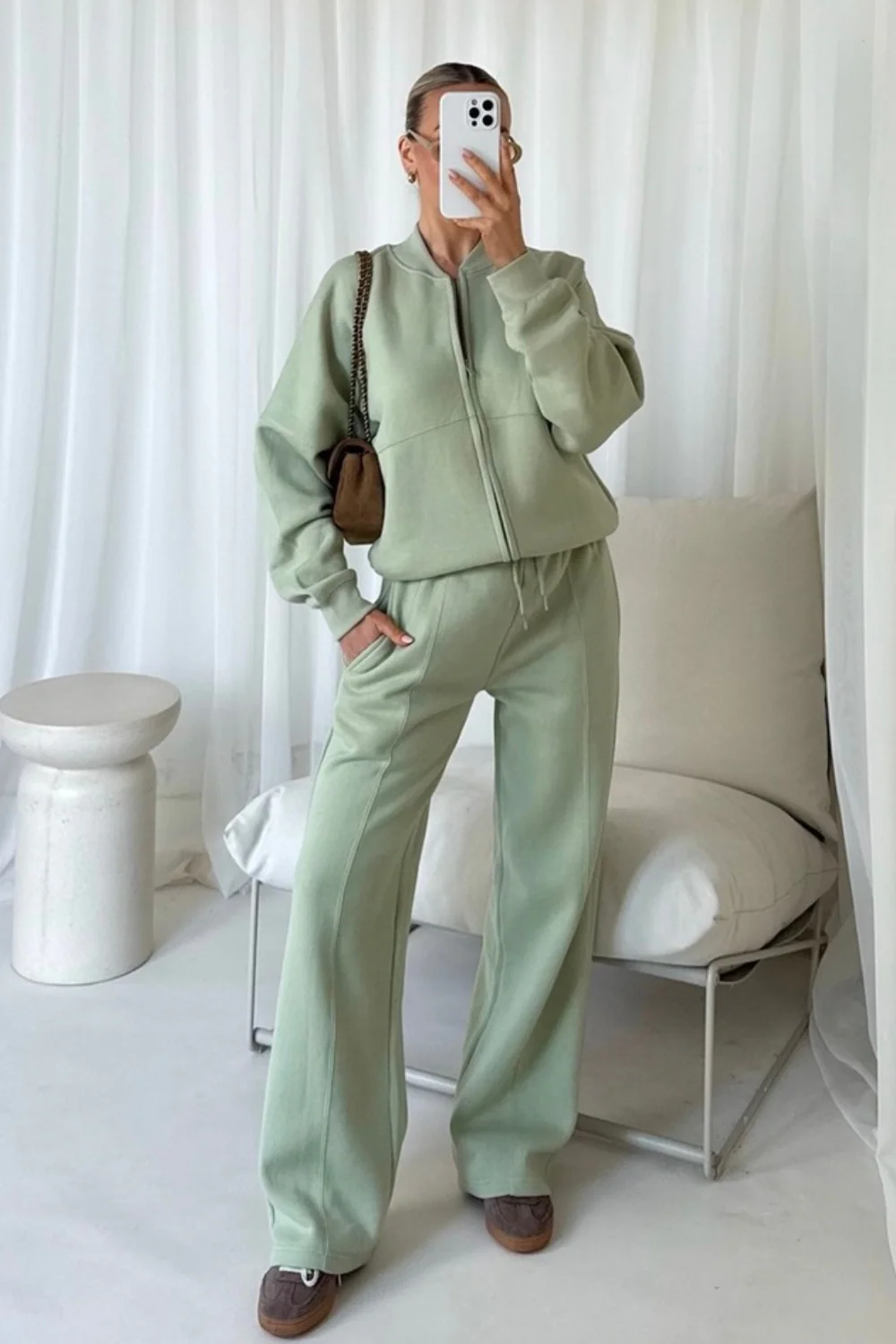 Rosie pistachio bomber jacket and straight leg jogger loungewear - Image 3