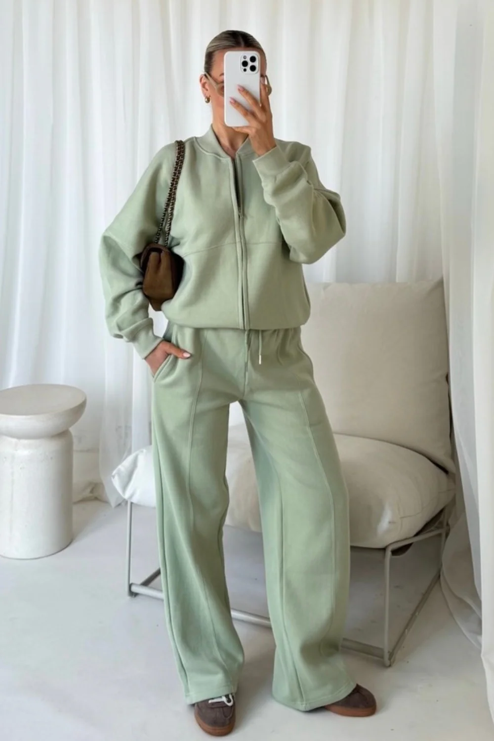 Rosie pistachio bomber jacket and straight leg jogger loungewear - Image 4