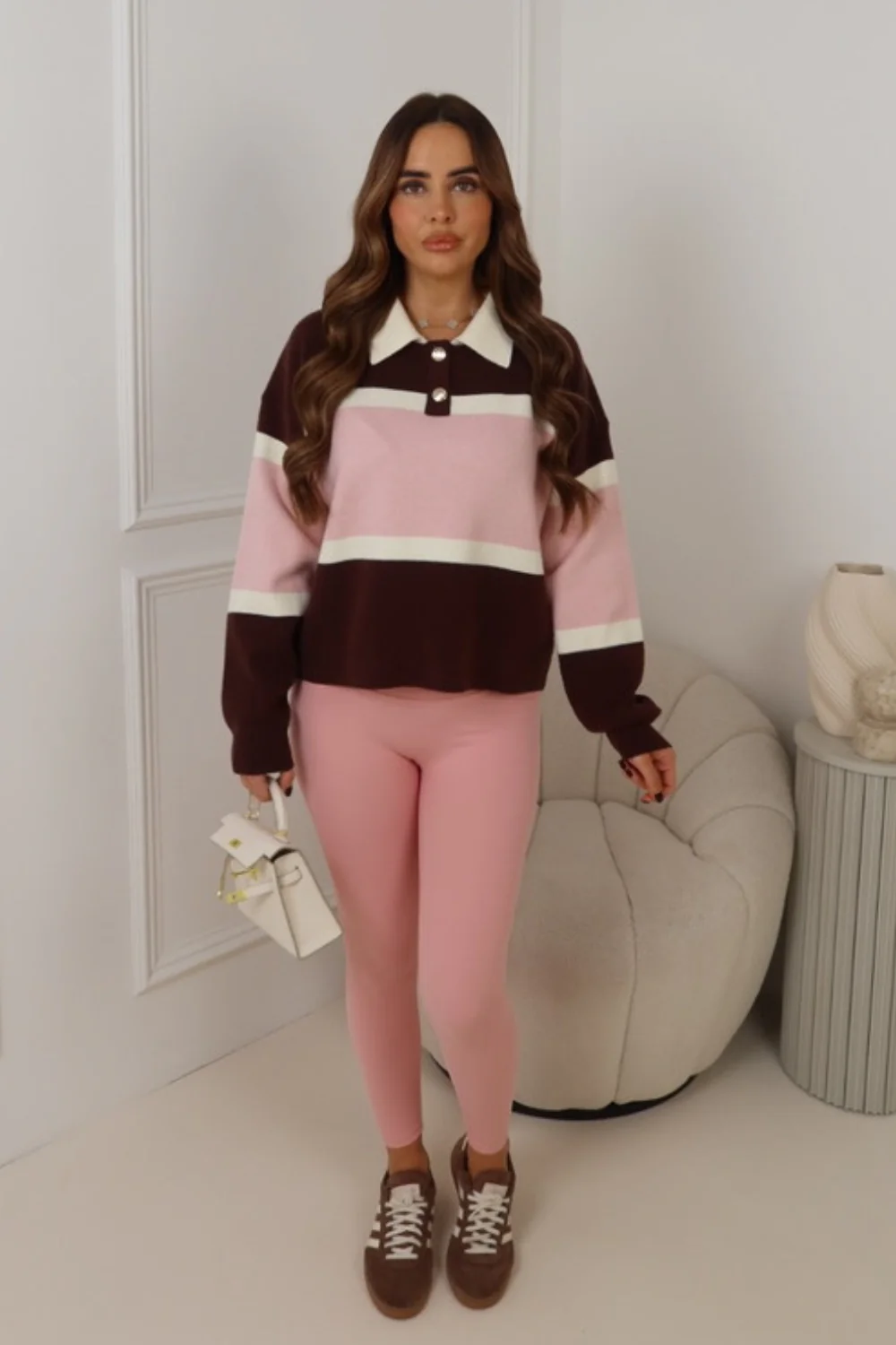 ROSY CHOCOLATE STRIPED COLLARED JUMPER - Image 3