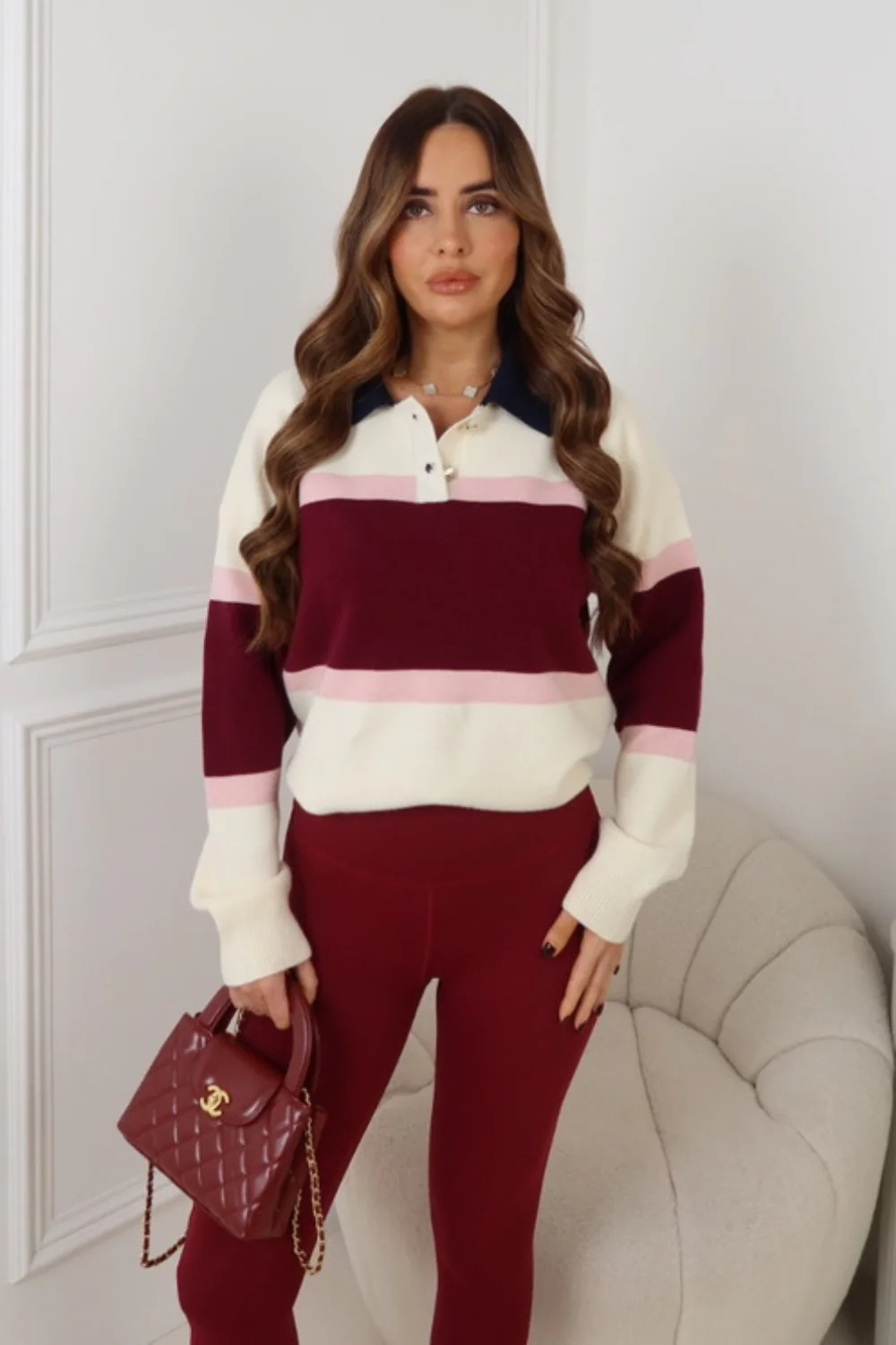 ROSY CREAM STRIPED COLLARED JUMPER - Image 3