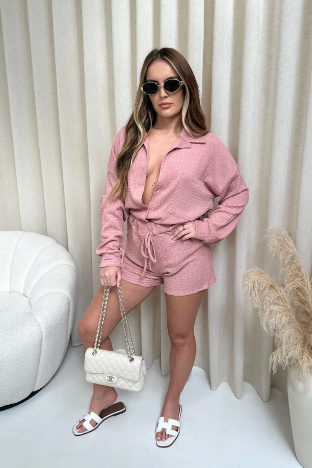 Sabrina pink cheesecloth shirt short co-ord