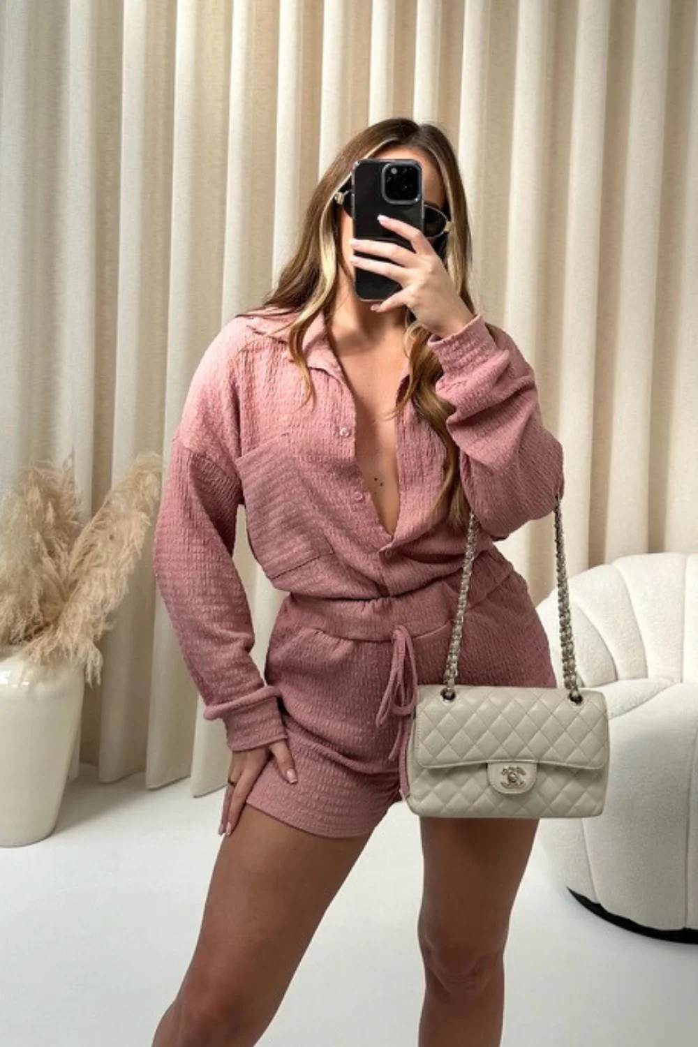 Sabrina pink cheesecloth shirt short co-ord - Image 2