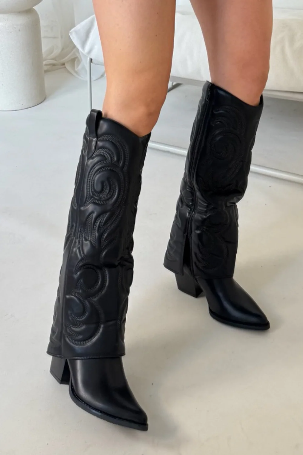Sadie black faux leather cowboy boots - Image 2