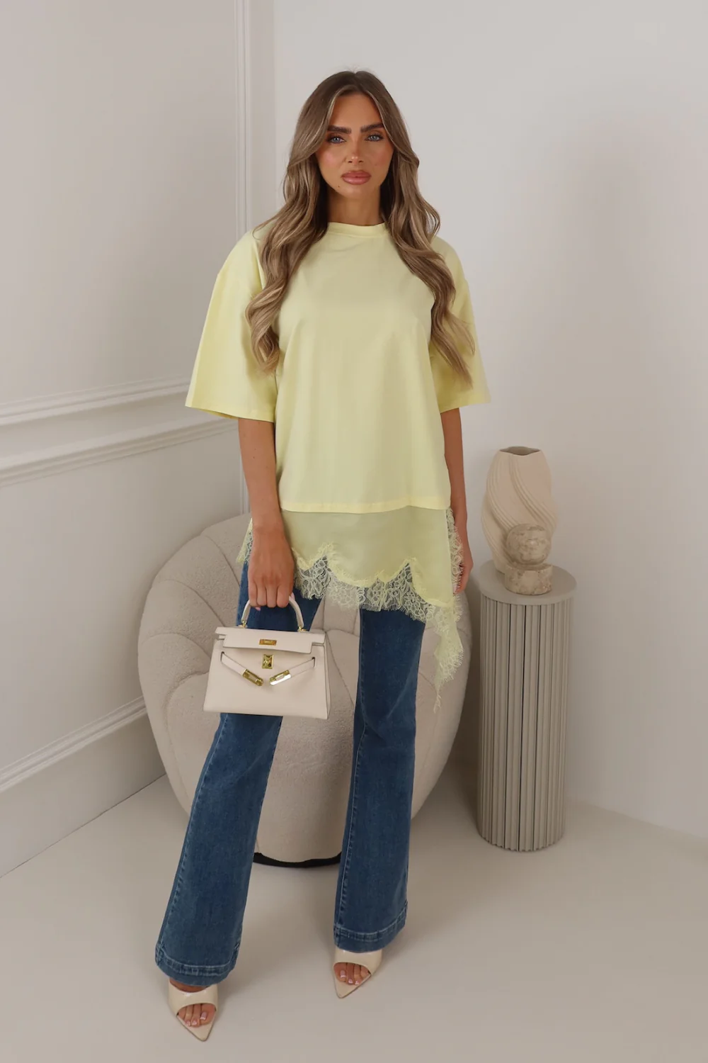 SADIE LEMON SATIN LACE TRIM T-SHIRT - Image 2