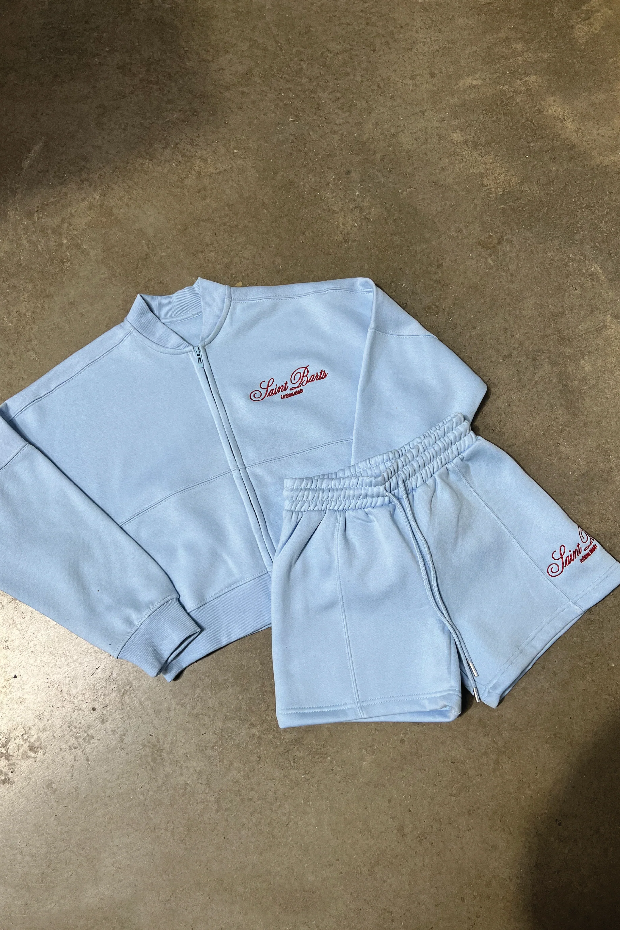 Saint Barts baby blue embroidered bomber jacket shorts - Image 4