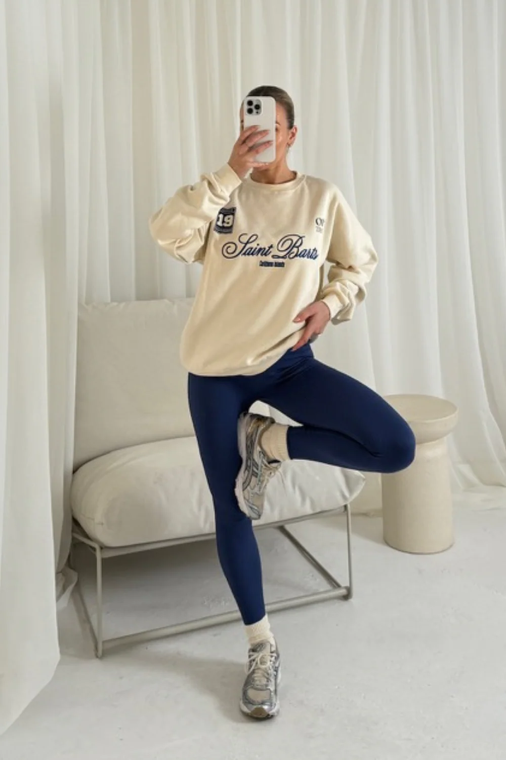 Saint Barts embroidered ecru sweater and navy legging set - Image 2
