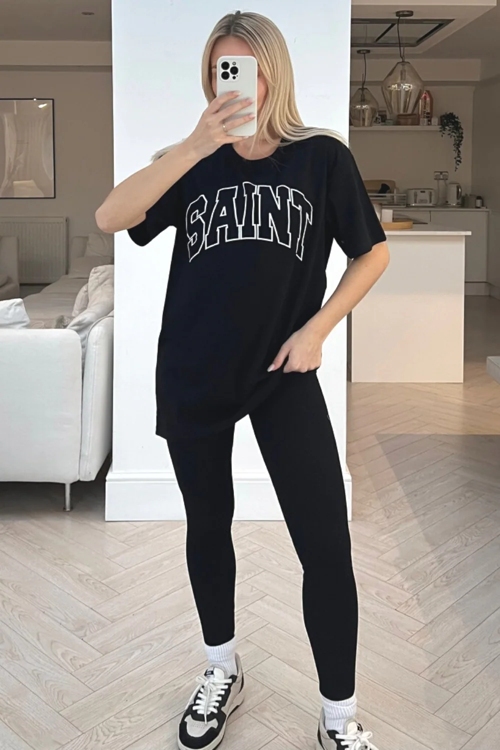 saint black printed tee & legging coord