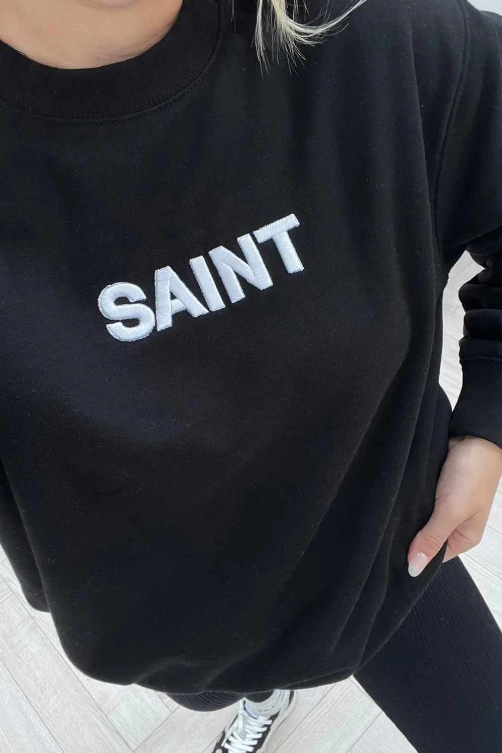 Saint black embroidered round neck sweater - Image 2