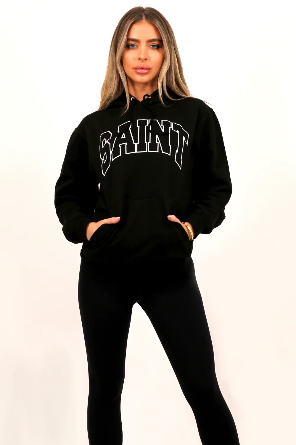 Saint Black & white printed Hoodie - Image 4