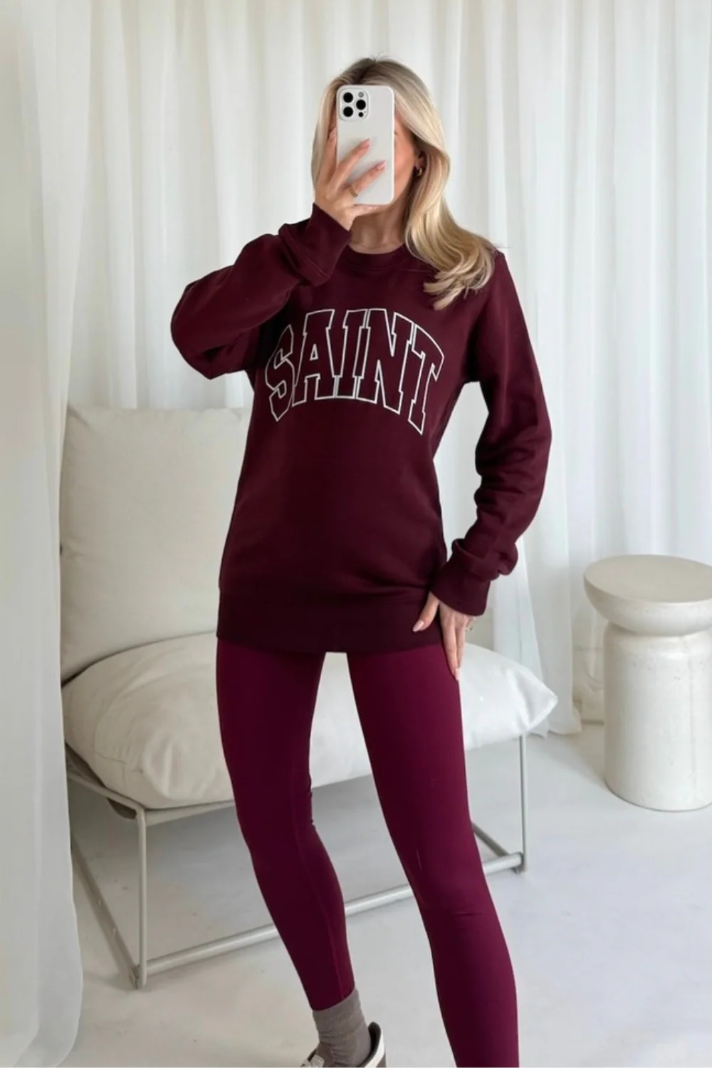 saint burgundy printed sweater & legging coord - Image 2