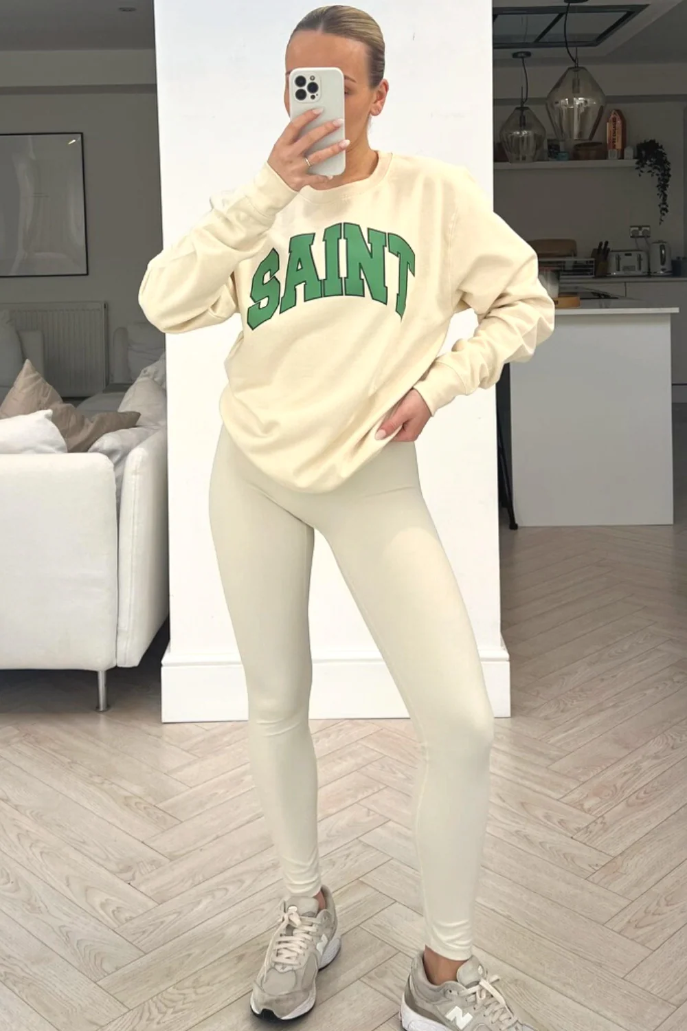 Saint ecru & green printed round neck sweater - Image 2