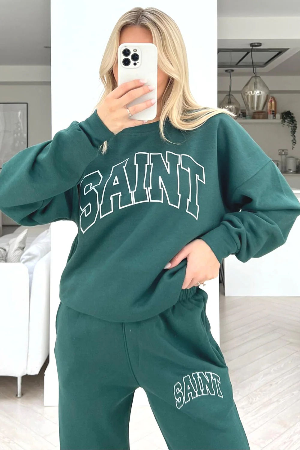 Saint forest green printed sweater loungewear set - Image 3