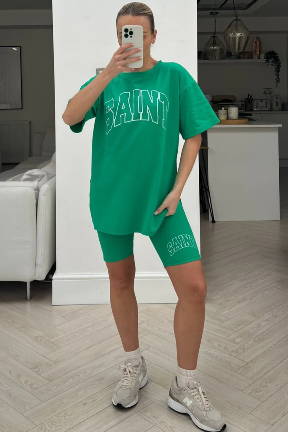 Saint green printed cycling short co-ord - Image 2