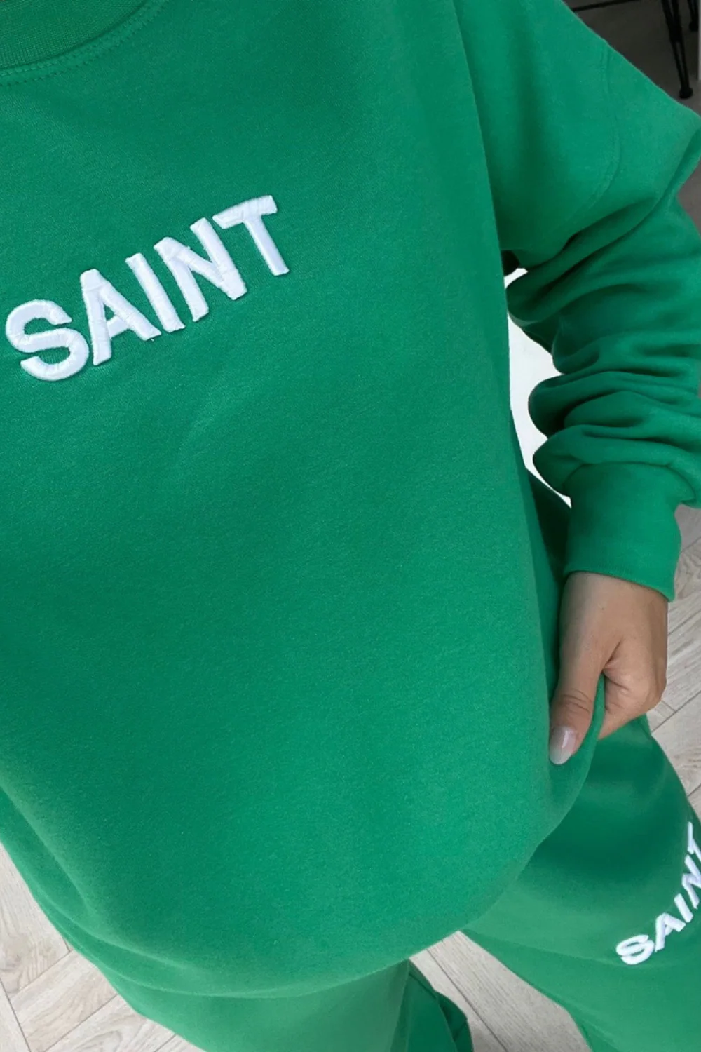 Saint green embroidered sweater jogger loungewear set - Image 2