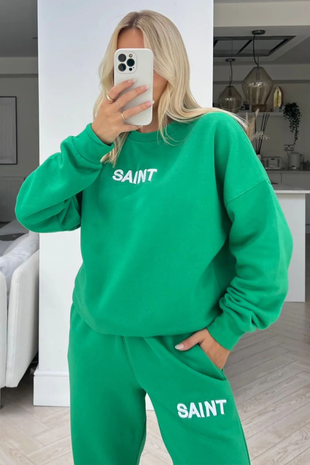 Saint green embroidered sweater jogger loungewear set - Image 3