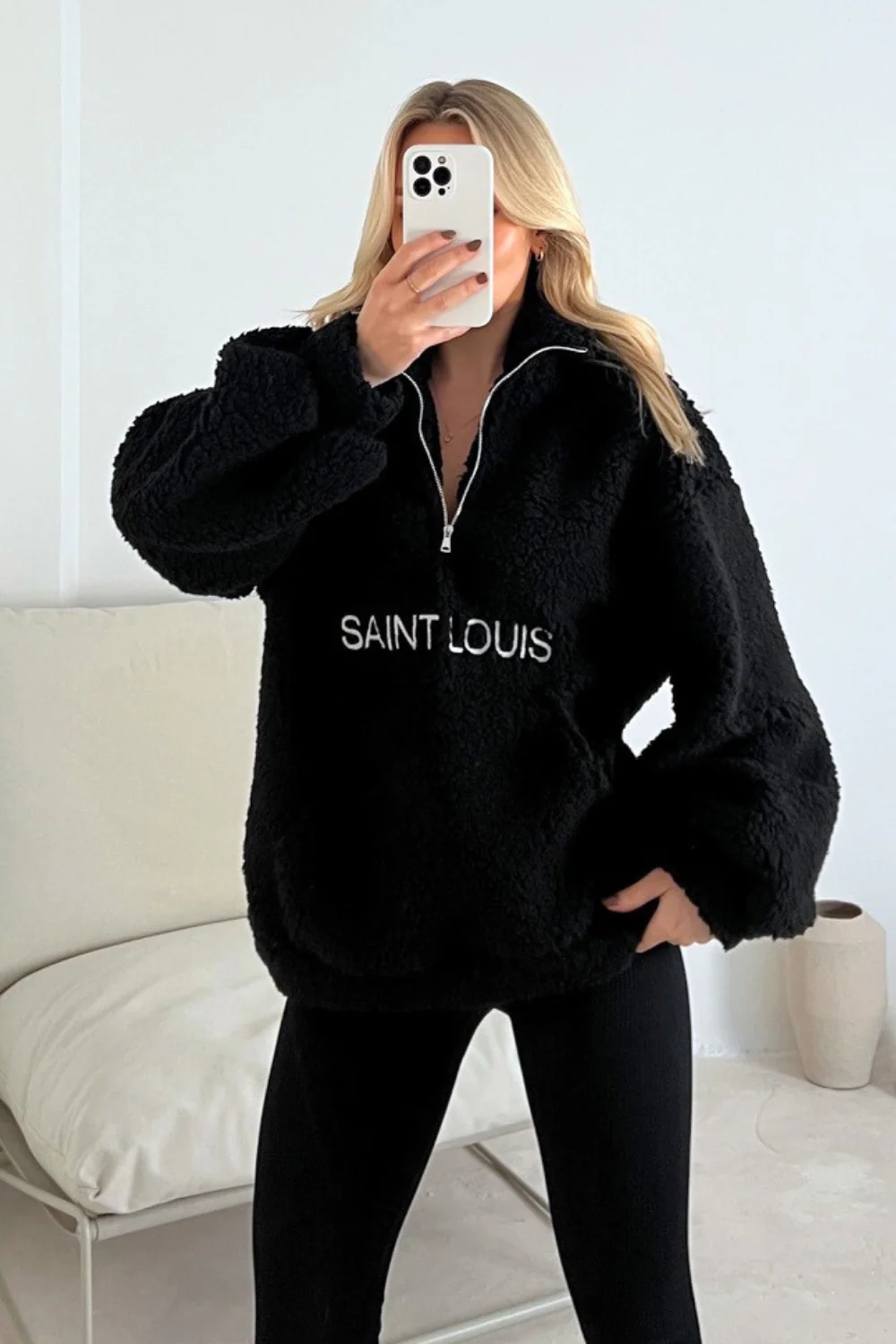 Saint Louis black embroidered 3/4 zip fleece - Image 3