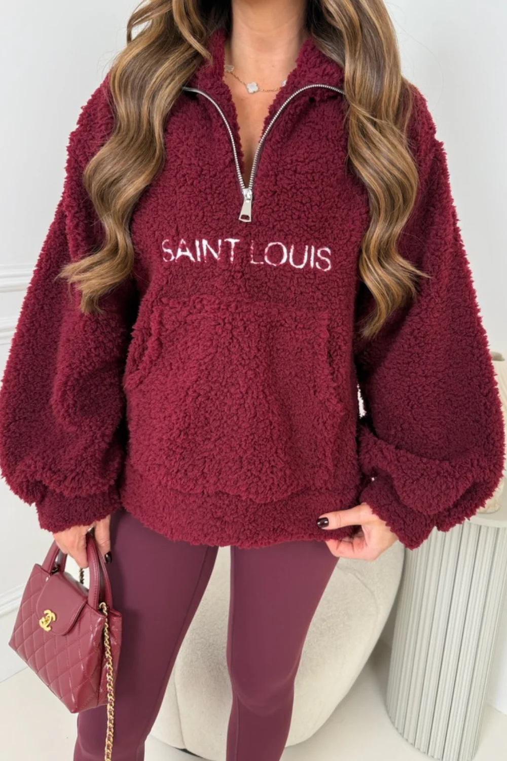 SAINT LOUIS BURGUNDY EMBROIDERED 3/4 ZIP FLEECE - Image 2