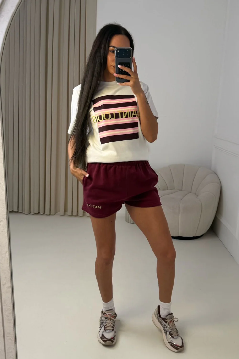 SAINT LOUIS BURGUNDY & LEMON EMBROIDERED PREMIUM TEE & SHORTS SET