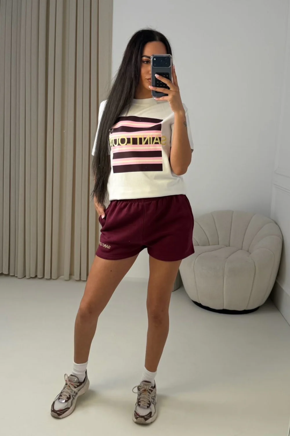 SAINT LOUIS BURGUNDY & LEMON EMBROIDERED PREMIUM TEE & SHORTS SET - Image 3