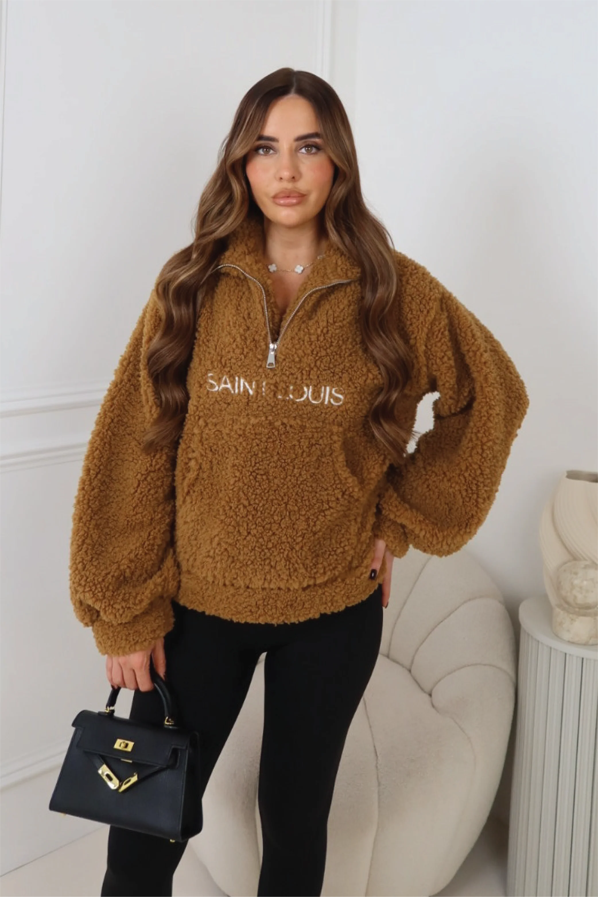 SAINT LOUIS CAMEL EMBROIDERED 3/4 ZIP FLEECE