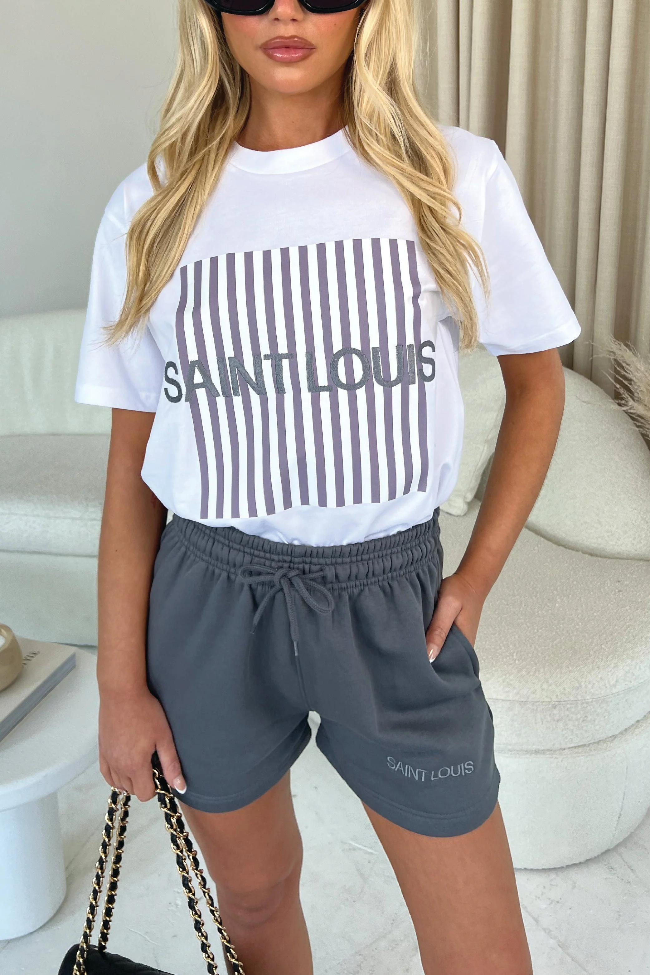 Saint louis grey embroidered premium short tee coord - Image 2