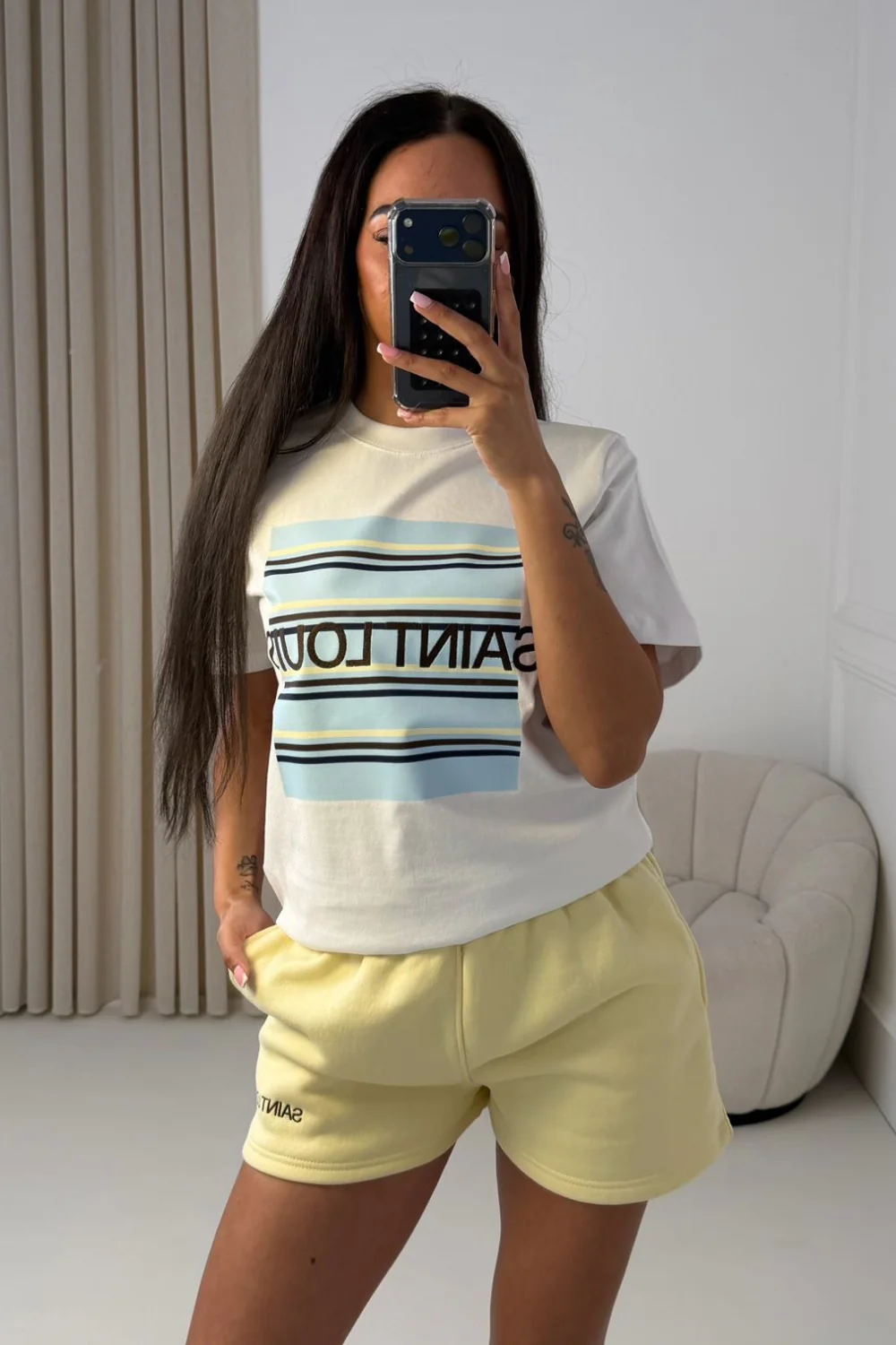 SAINT LOUIS  LEMON & CHOCOLATE EMBROIDERED PREMIUM TEE & SHORTS SET - Image 3