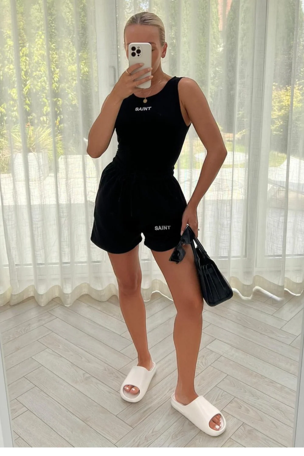 Saint love black embroidered bodysuit short coord - Image 2