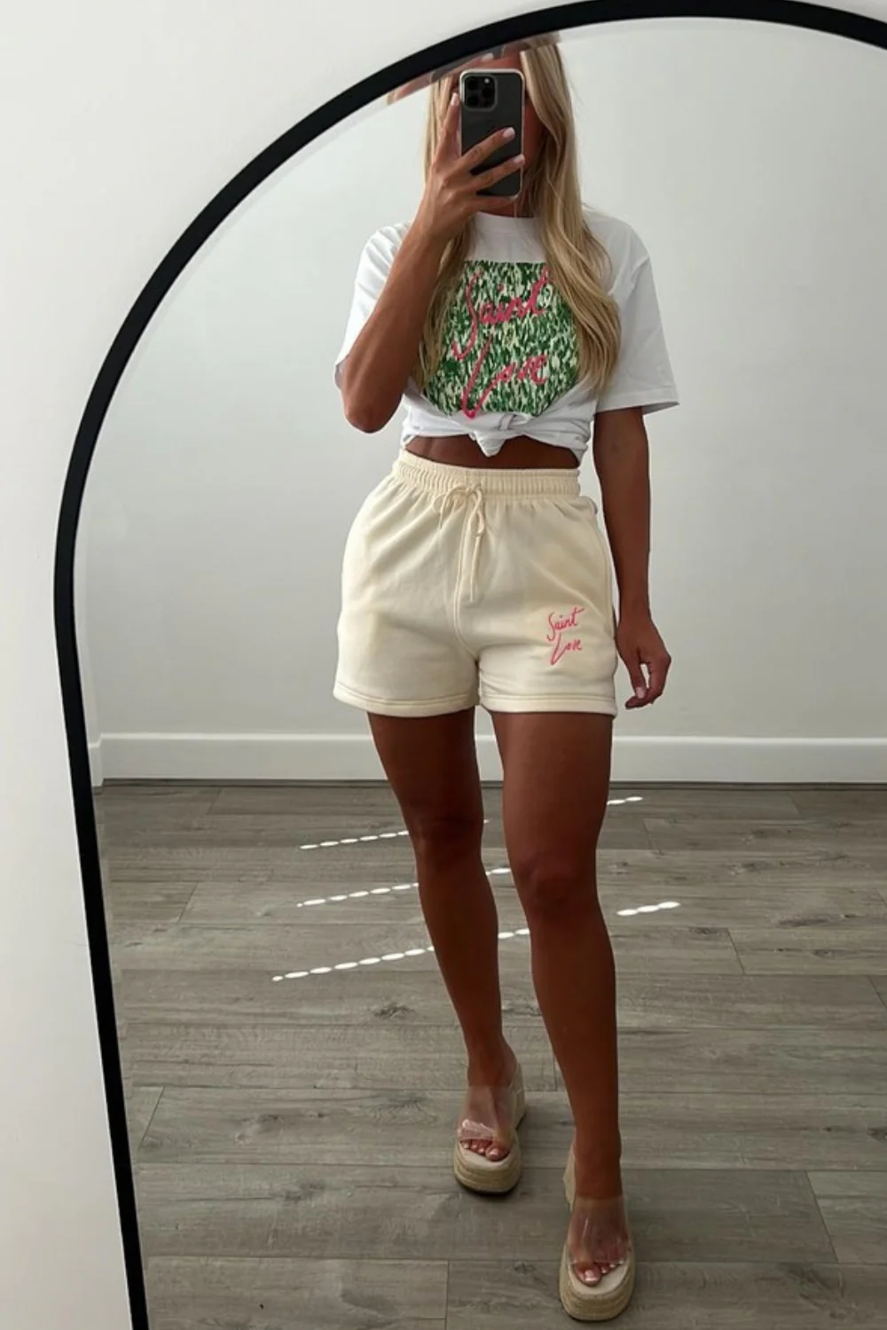 Saint Love green & Pink pattern Print & embroidered Tee Short Co ord - Image 2