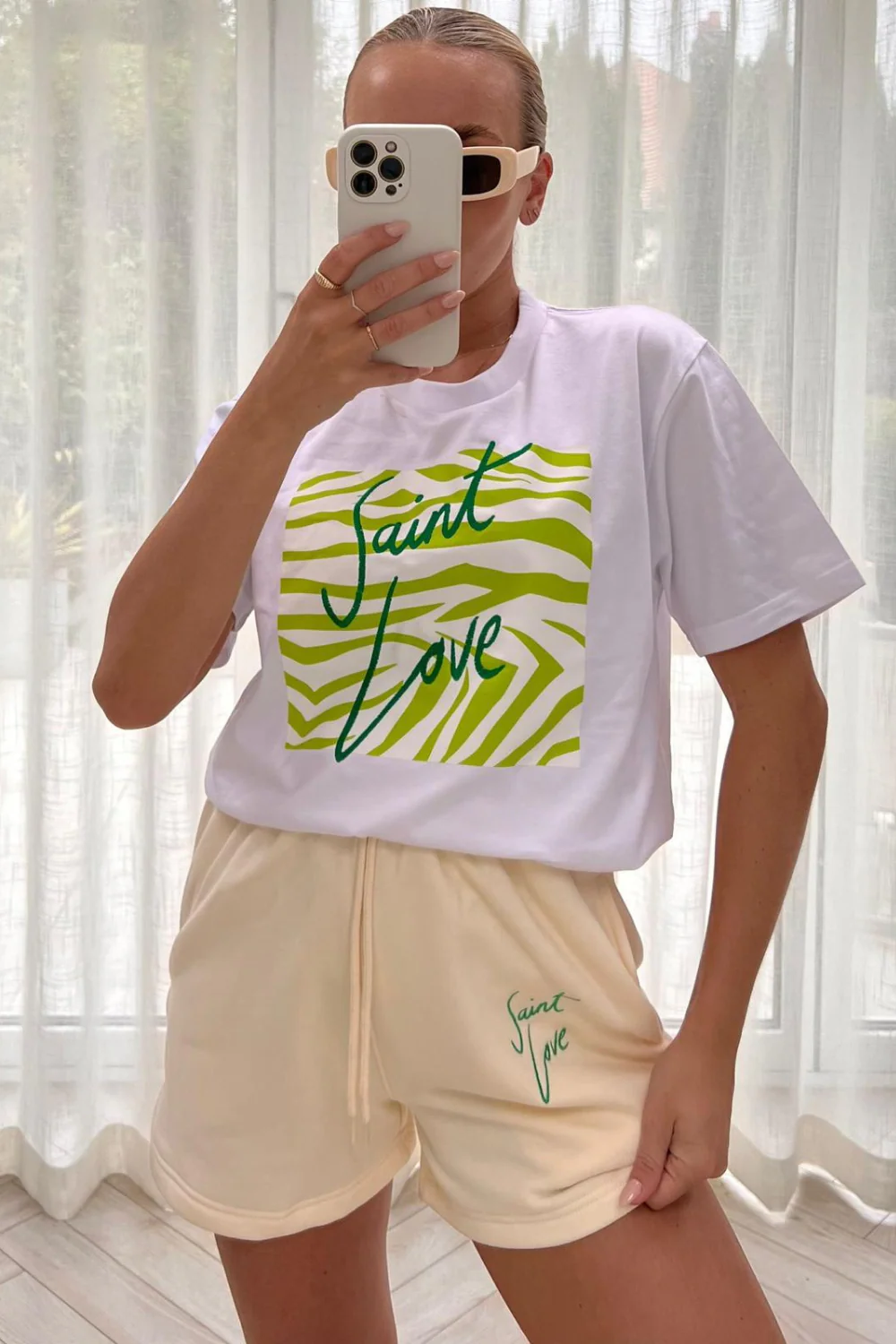 saint love green zebra printed short tee co-ord
