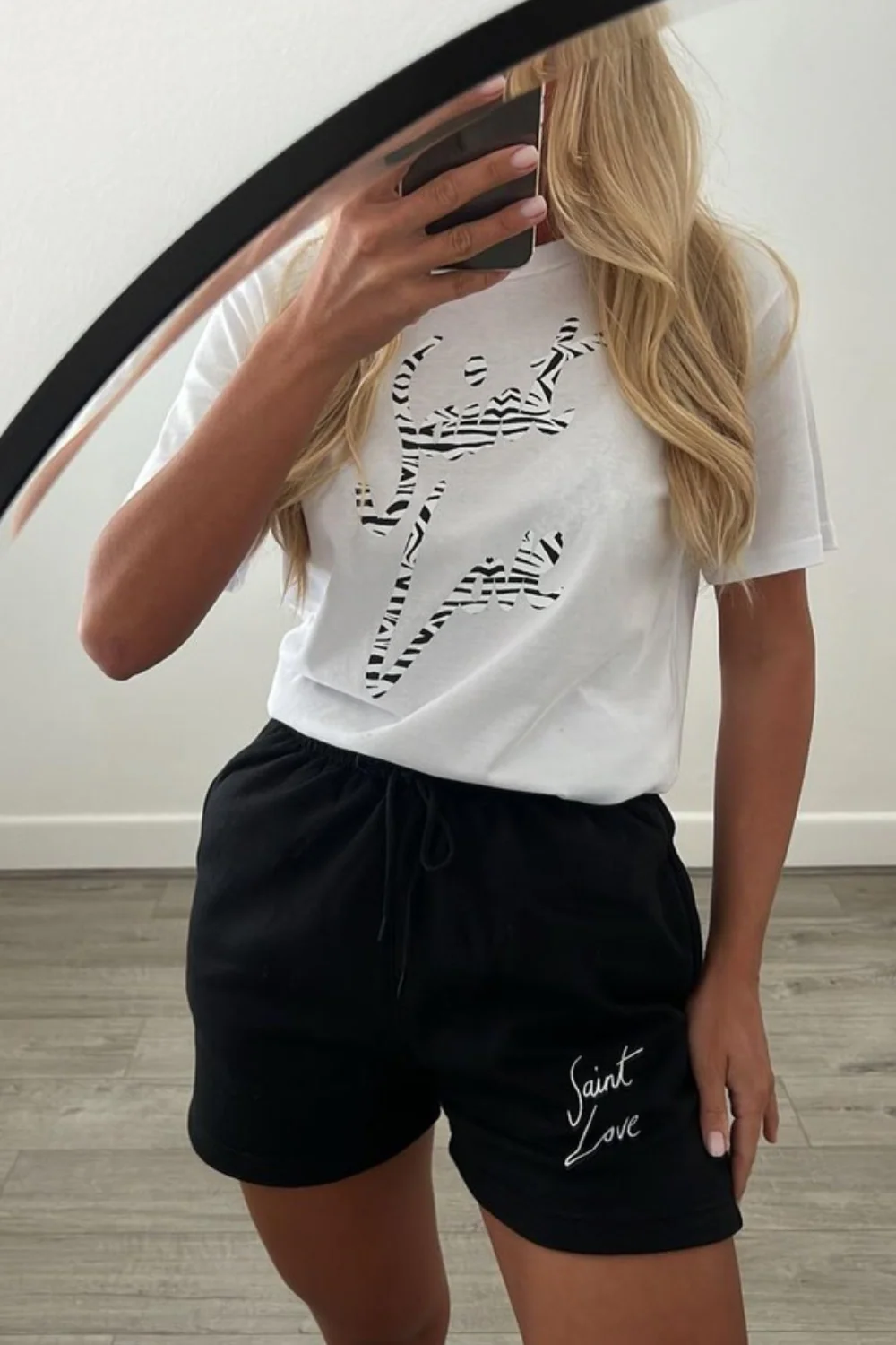 saint love zebra print white & black Tee Short Co ord
