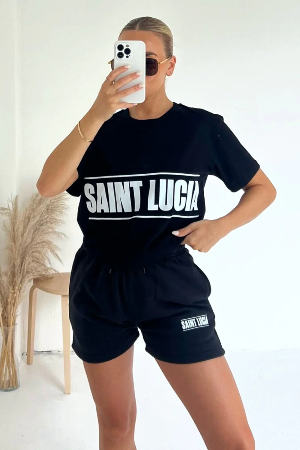 Saint Lucia black printed premium short t-shirt coord