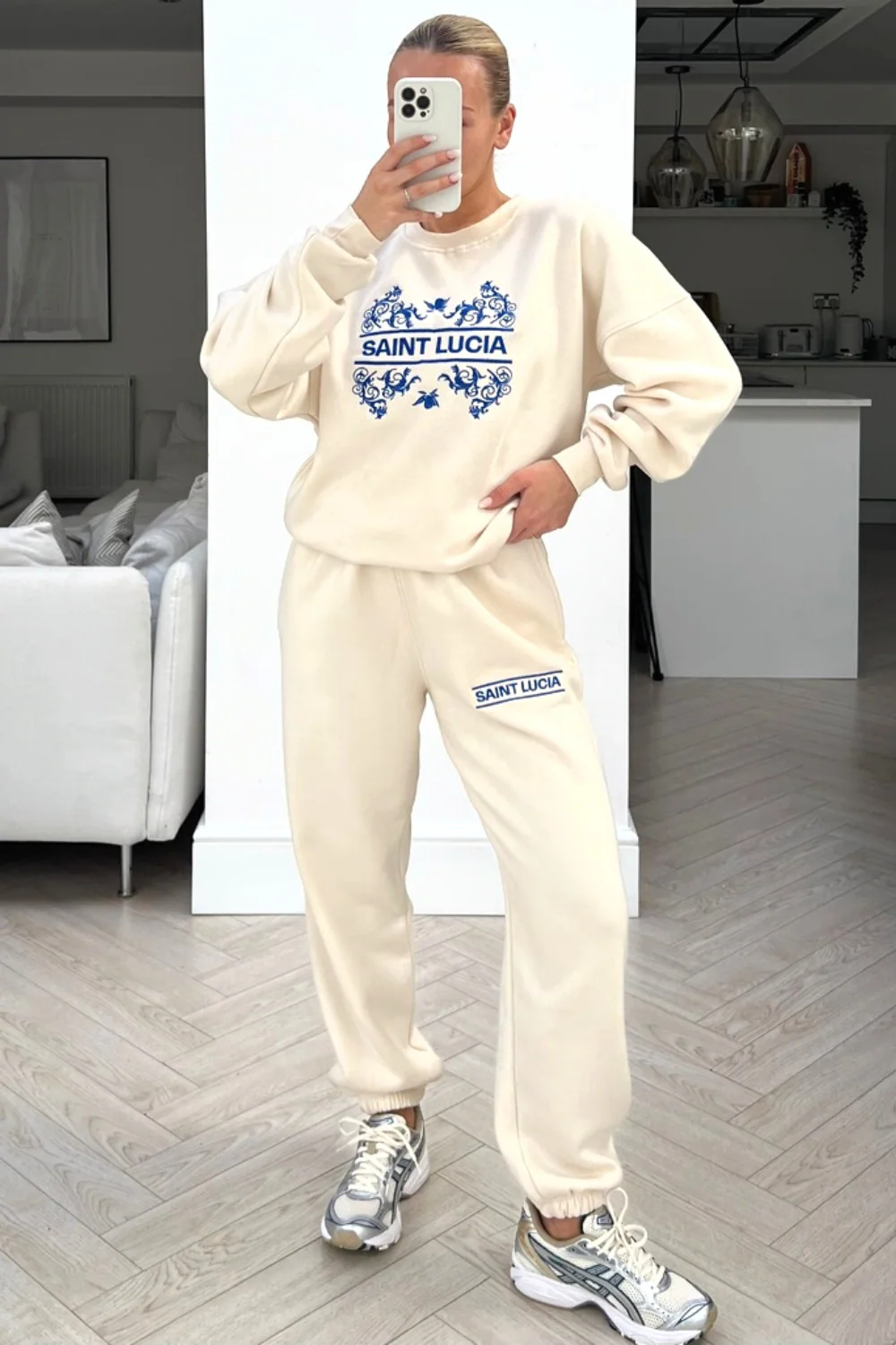 Saint Lucia ecru embroidered jogger sweater loungewear set - Image 2