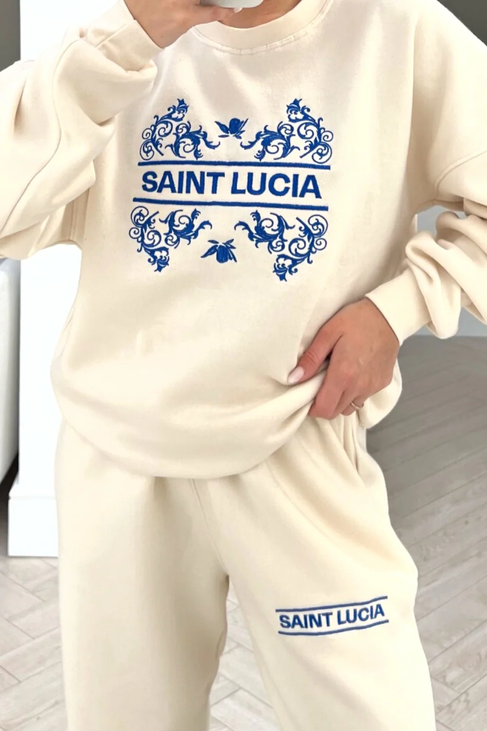 Saint Lucia ecru embroidered jogger sweater loungewear set - Image 3