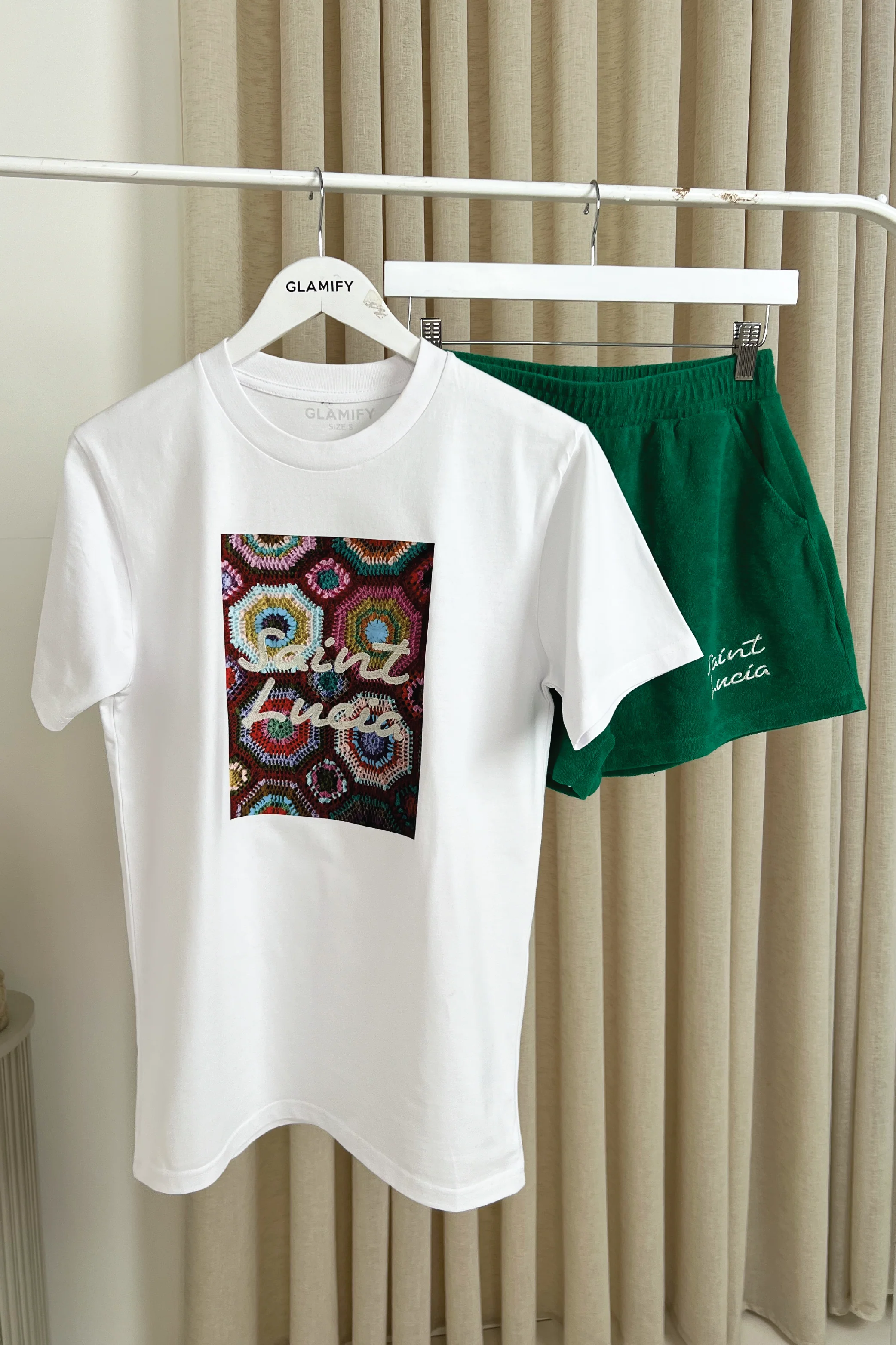 Saint lucia green embroidered t-shirt towelling shorts set - Image 3