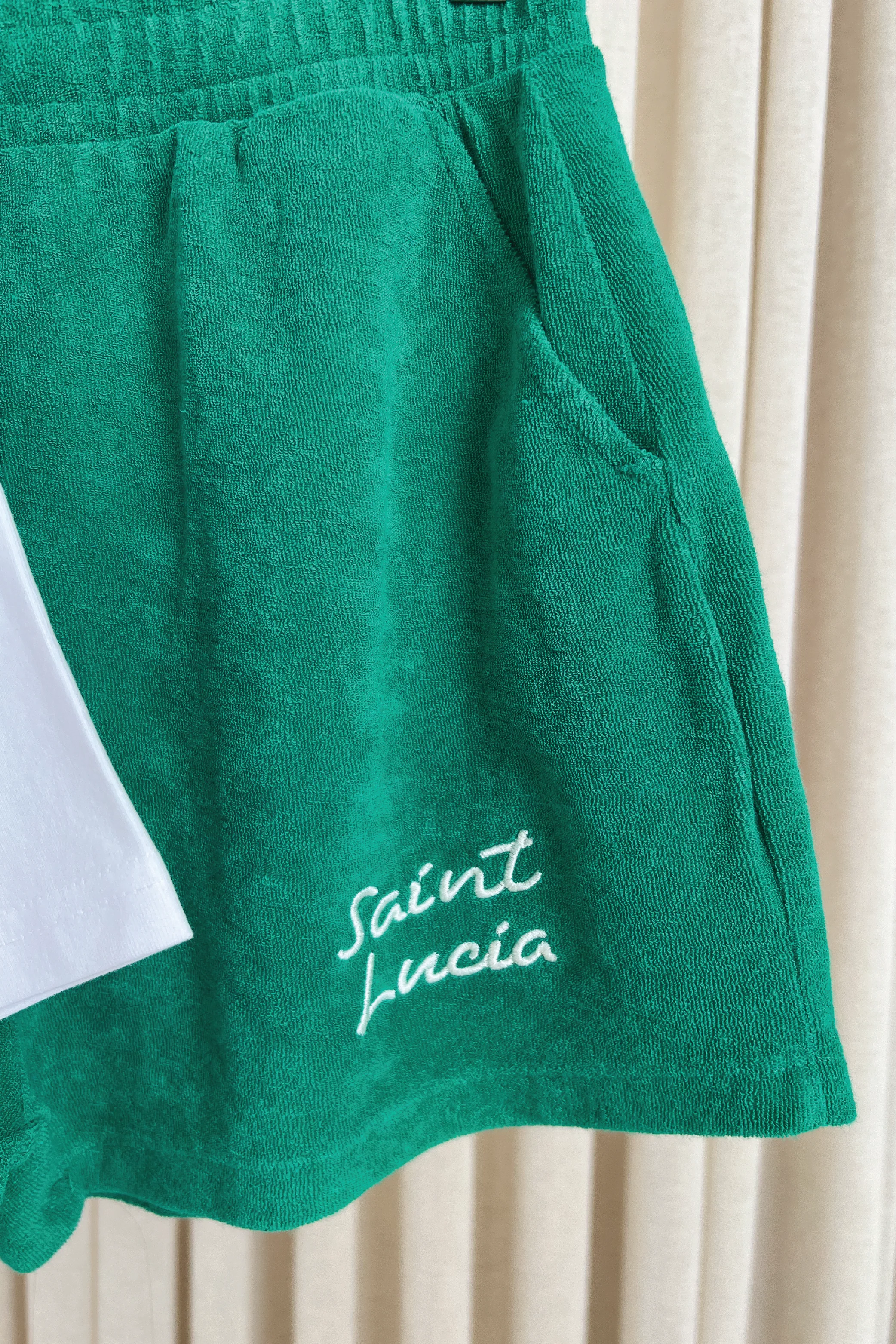Saint lucia green embroidered t-shirt towelling shorts set - Image 4