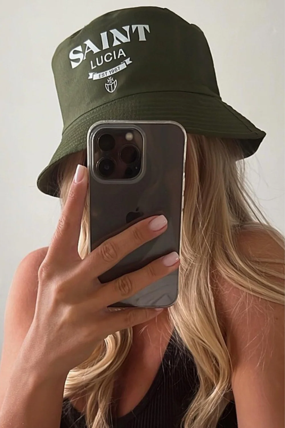 Saint Lucia Printed khaki & white Bucket Hat
