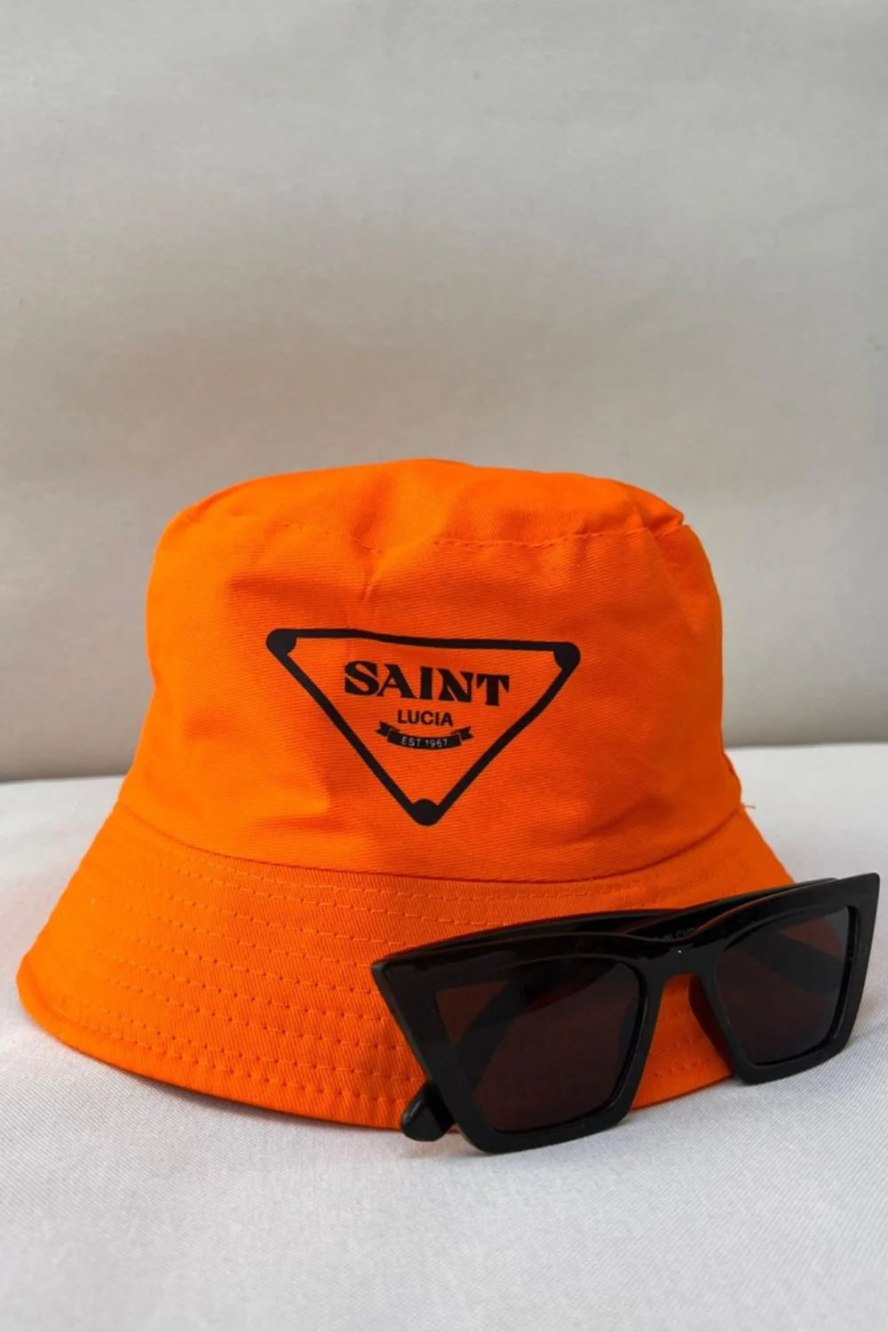Saint Lucia Printed orange & black Bucket Hat - Image 2
