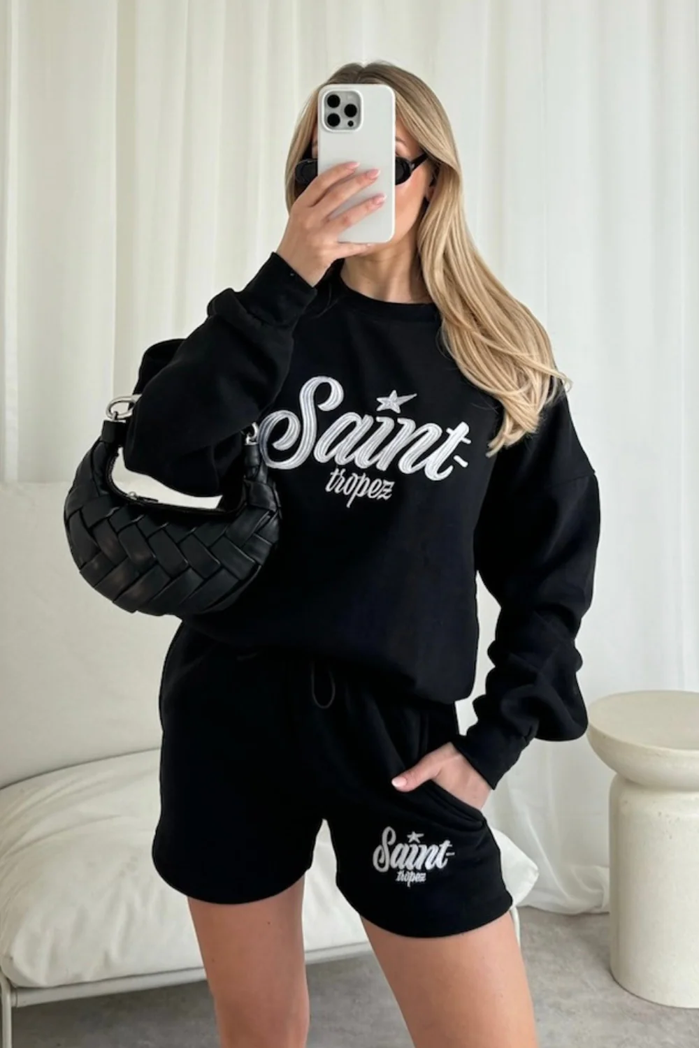 Saint tropez black embroidered sweater shorts loungewear - Image 2