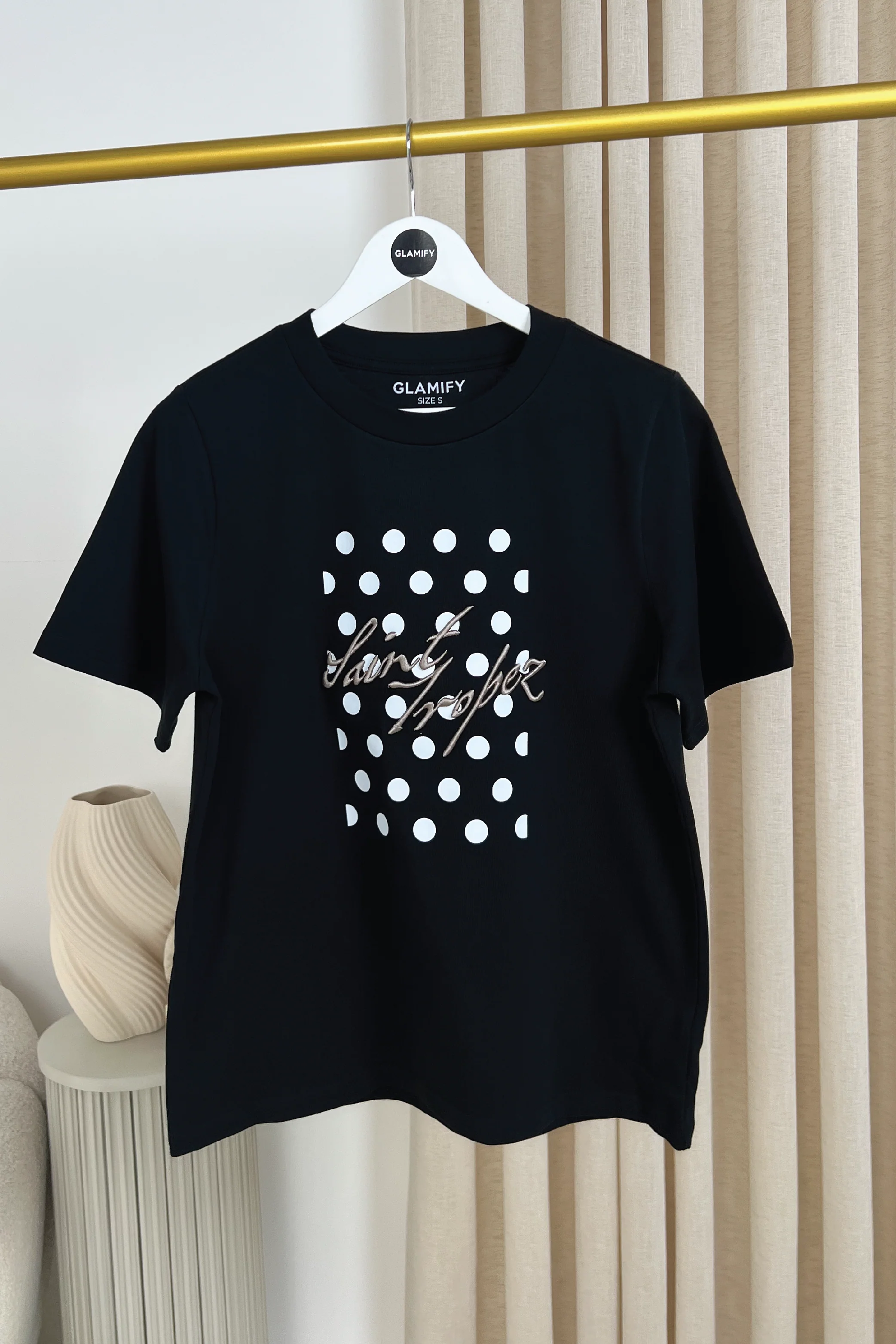 Saint Tropez black polka dot heavyweight embroidered t-shirt - Image 4